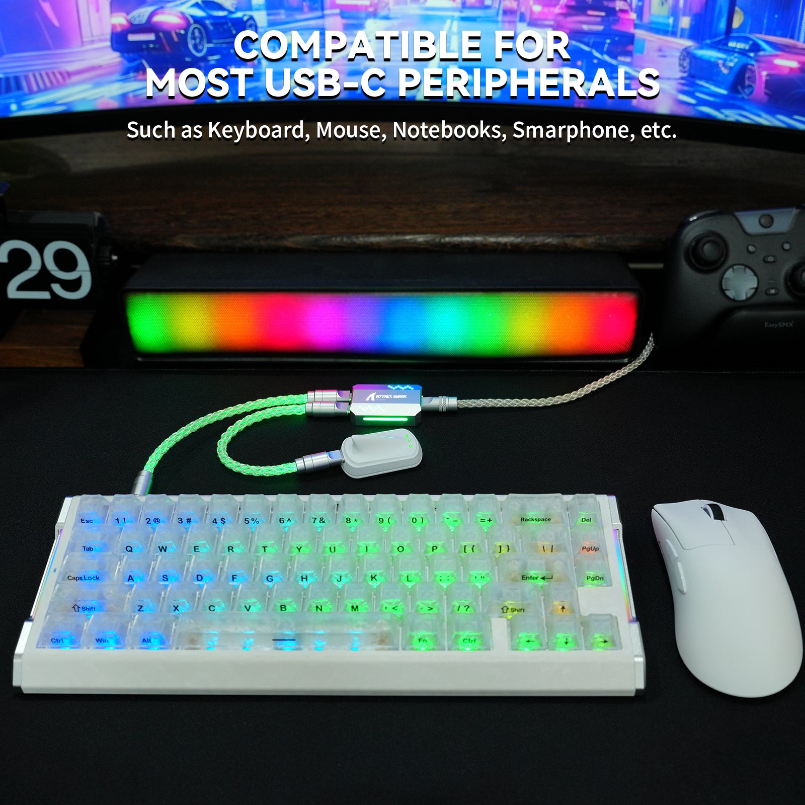 Cable 2 en 1 ATTACK SHARK C07 PRO Tipo C para teclado/ratón de juego 8KHz