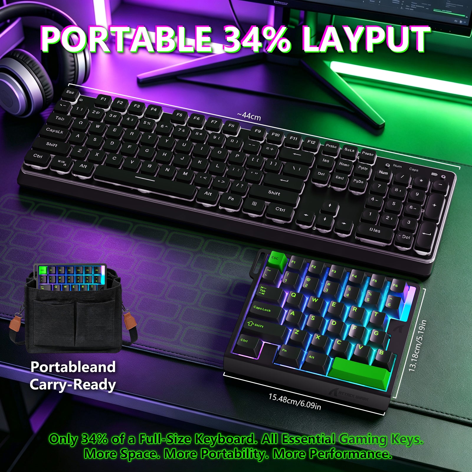 Teclado con interruptor magnético de una mano ATTACK SHARK M36 HE y cable aviador LED ULTRA C01