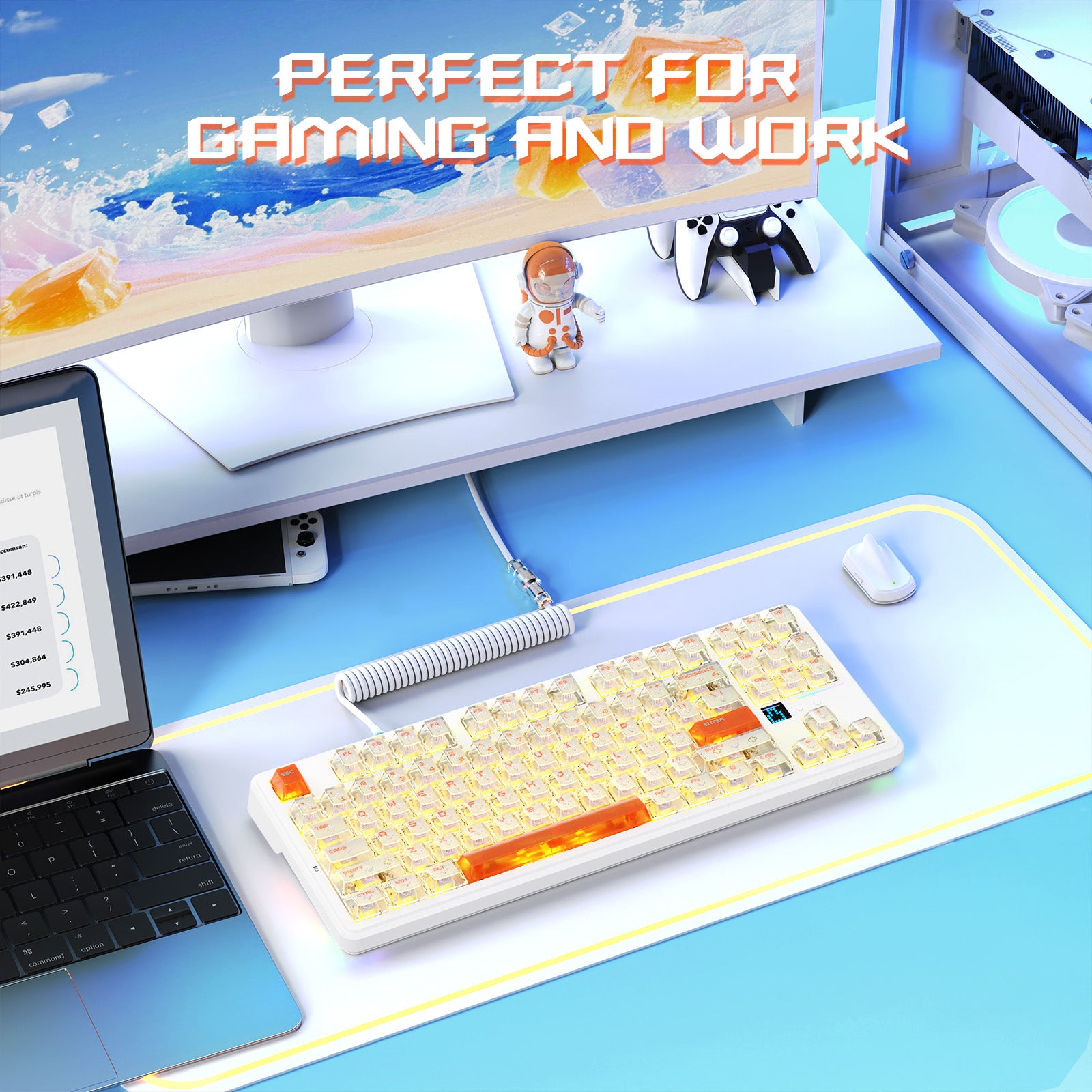 Teclado de juego inalámbrico ATTACK SHARK X87 ULTRA con receptor 8KHz y cable en espiral RGB