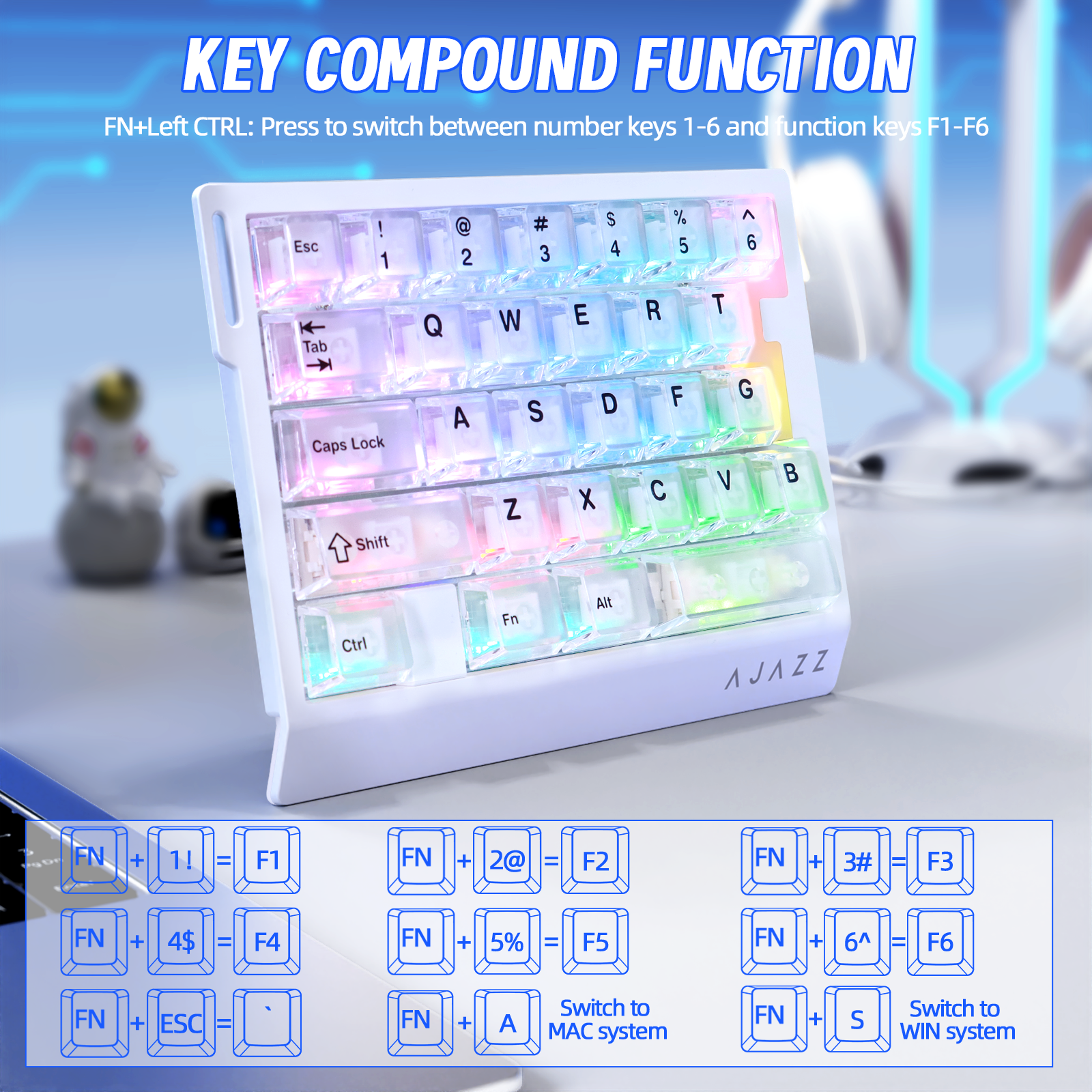 Teclado gaming con cable para una mano ATTACK SHARK X AJAZZ AK029