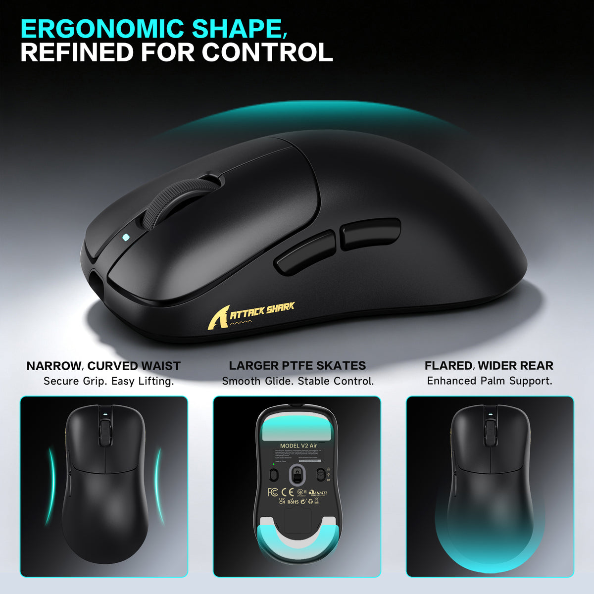 ATTACK SHARK V2 AIR PAW3955MAX Ratón inalámbrico ergonómico para gaming
