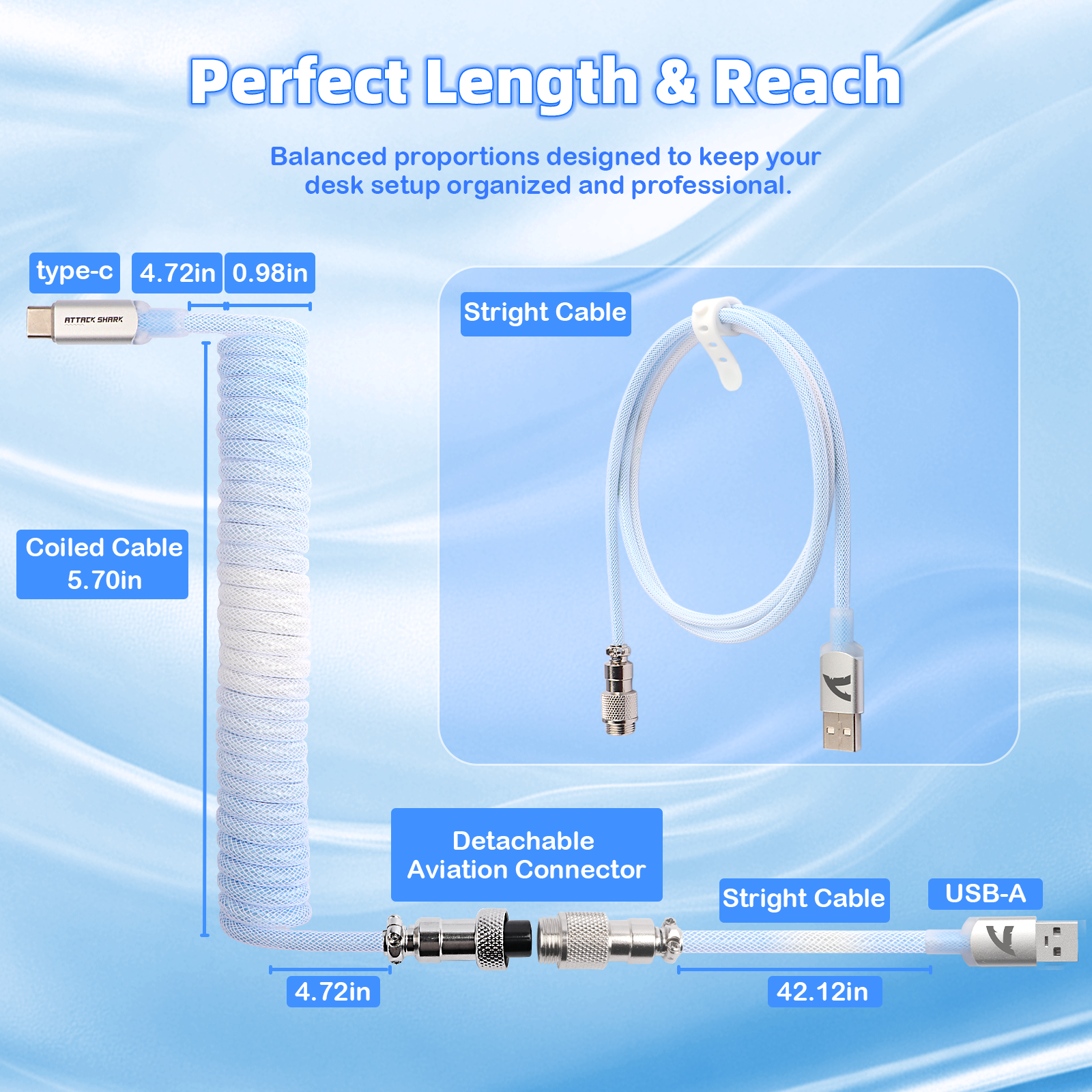 Cable en espiral ATTACK SHARK C01ULTIMATE para teclado magnético 8KHz