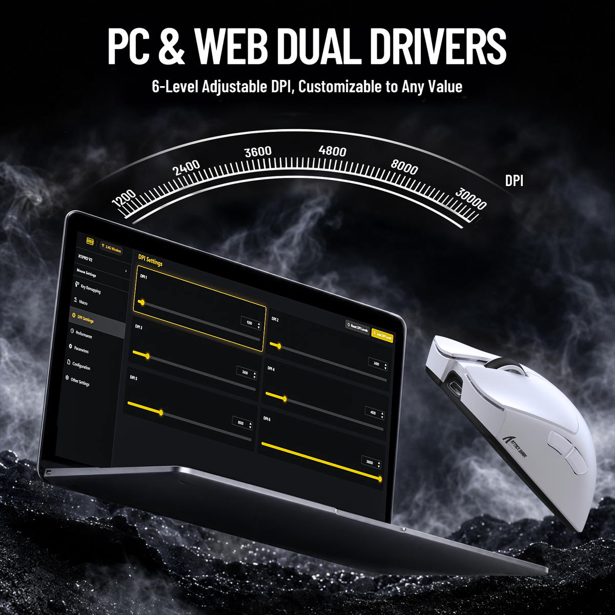 Ratón inalámbrico para juegos ATTACK SHARK X11 PRO V2 con pantalla TFT y base de carga con cable en espiral C06
