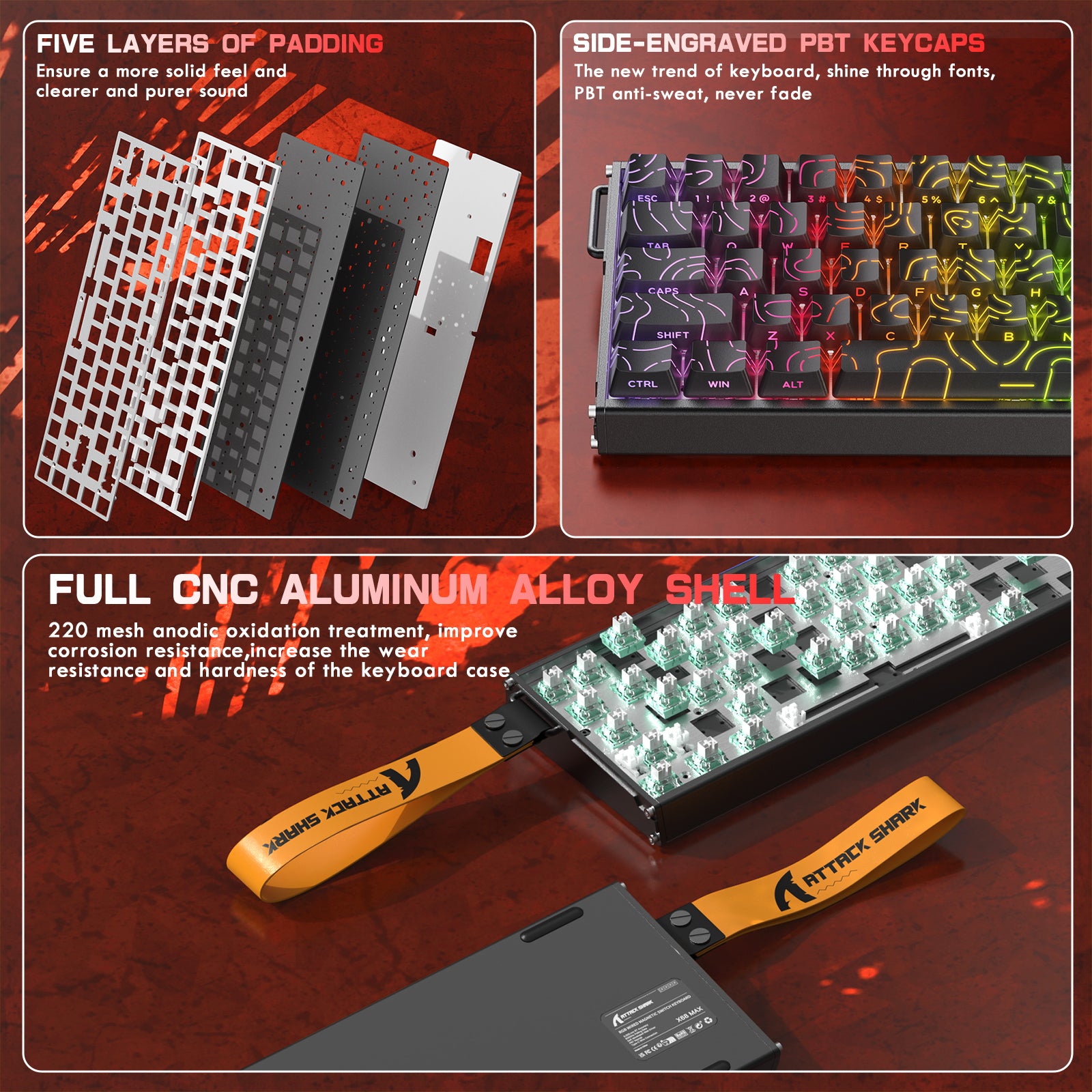 Teclado CNC de aluminio ATTACK SHARK X68MAX HE Rapid Trigger con interruptor magnético y cable en espiral RGB C01Ultra