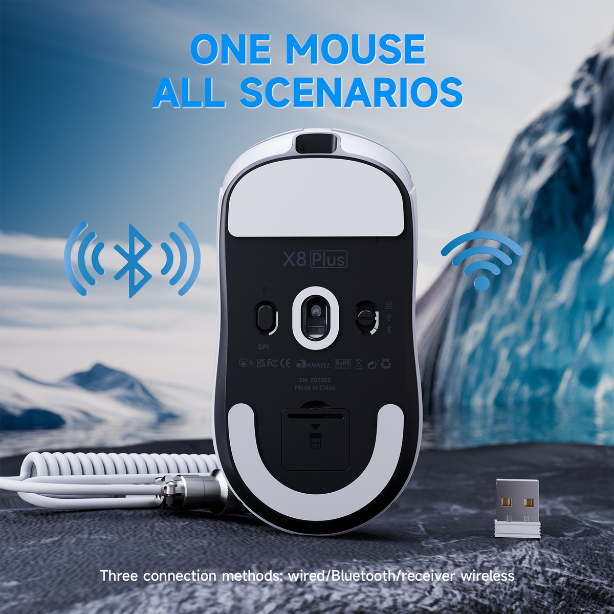 Ratón gaming inalámbrico triplомodo ATTACK SHARK X8 PLUS con cable C06 ULTRA