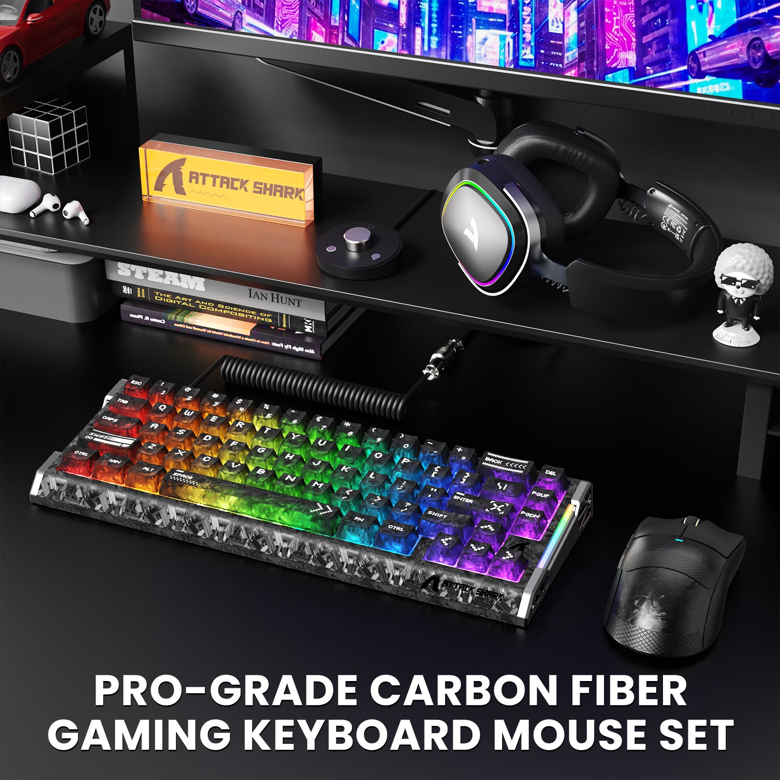 Paquete gaming ATTACK SHARK R68 HE & X11 ULTRA de fibra de carbono con cable en espiral C01 ULTRA