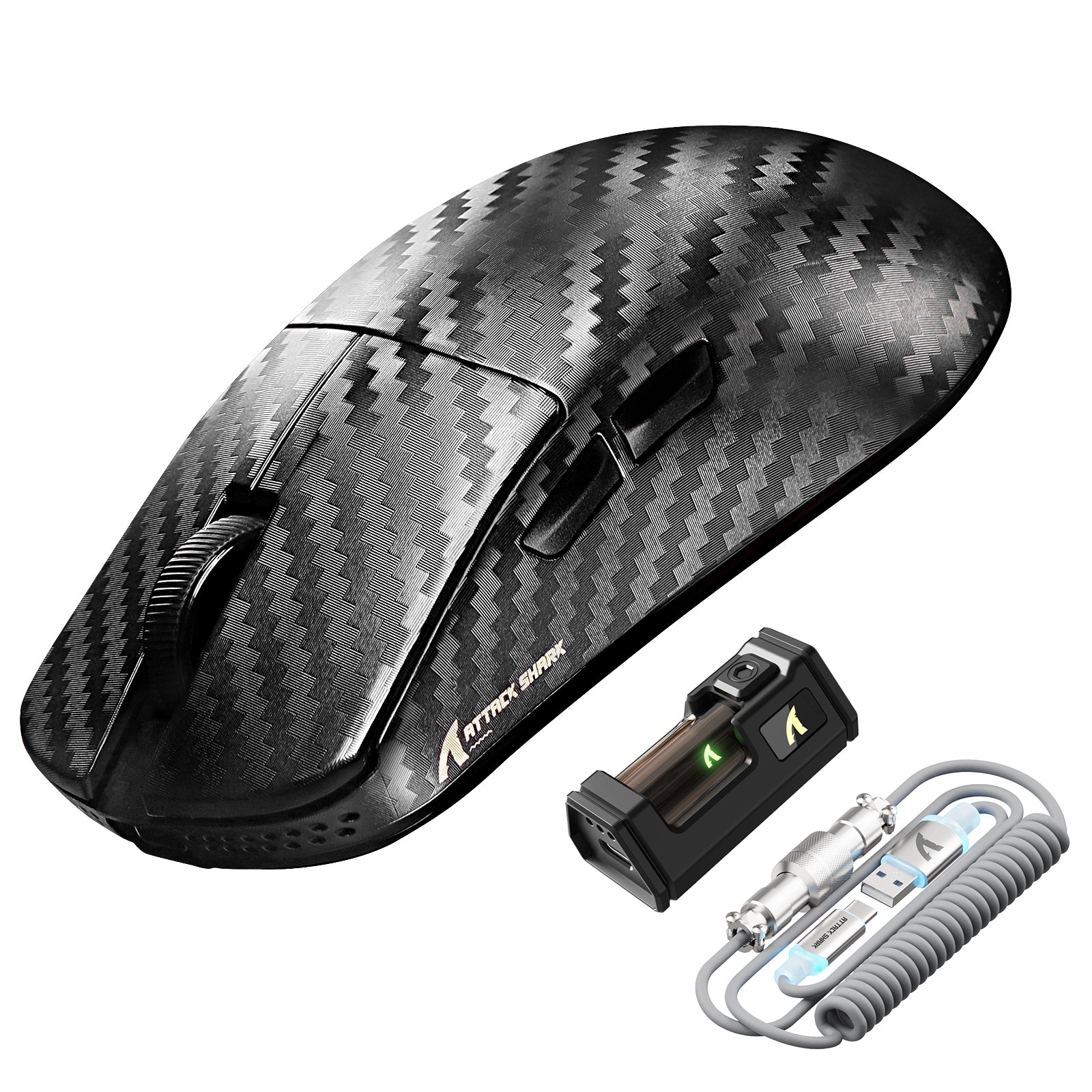 Ratón para juegos inalámbrico ATTACK SHARK R11 ULTRA Carbon Fiber 8K PAW3950MAX con cable LED Ultra C06