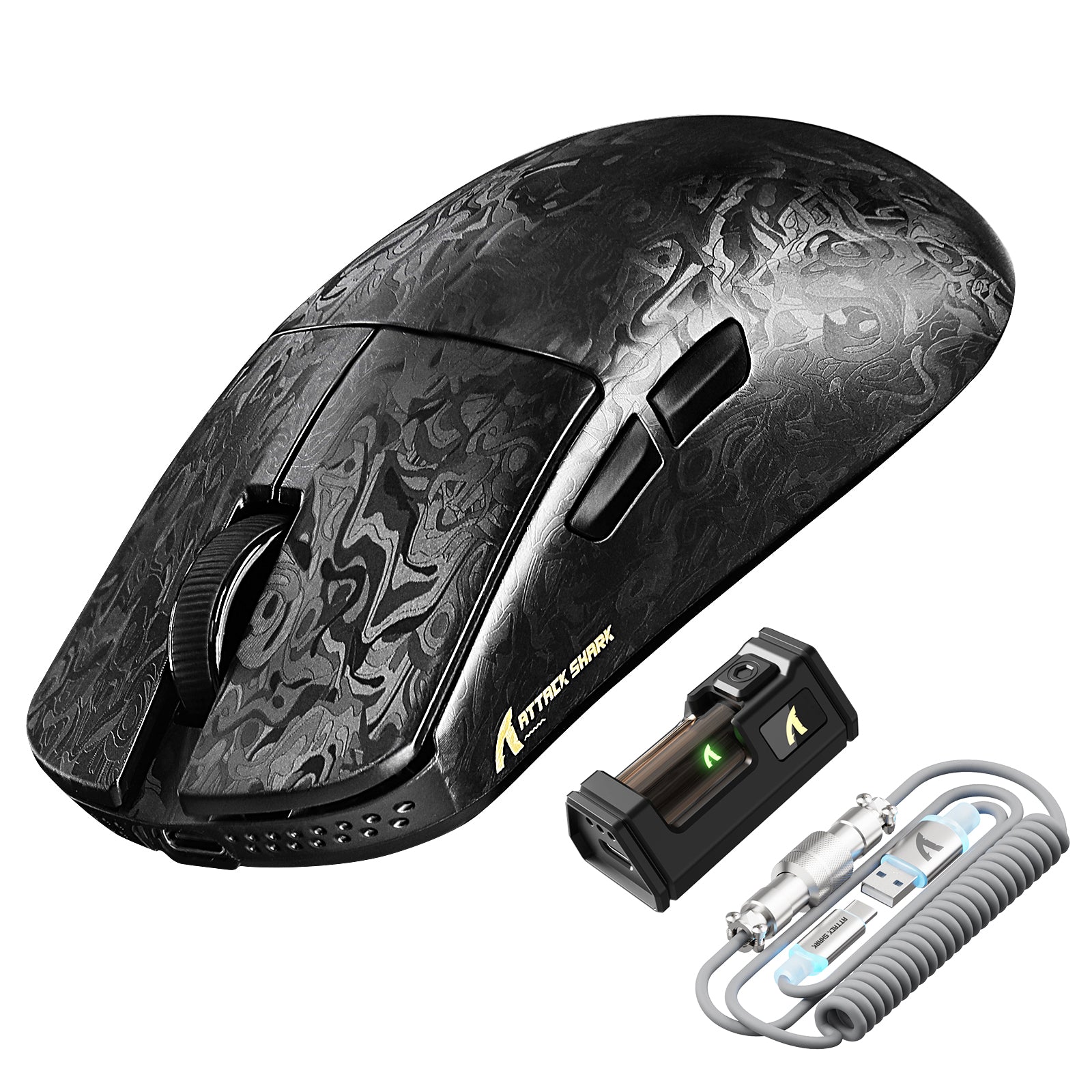 Ratón para juegos inalámbrico ATTACK SHARK R11 ULTRA Carbon Fiber 8K PAW3950MAX con cable LED Ultra C06
