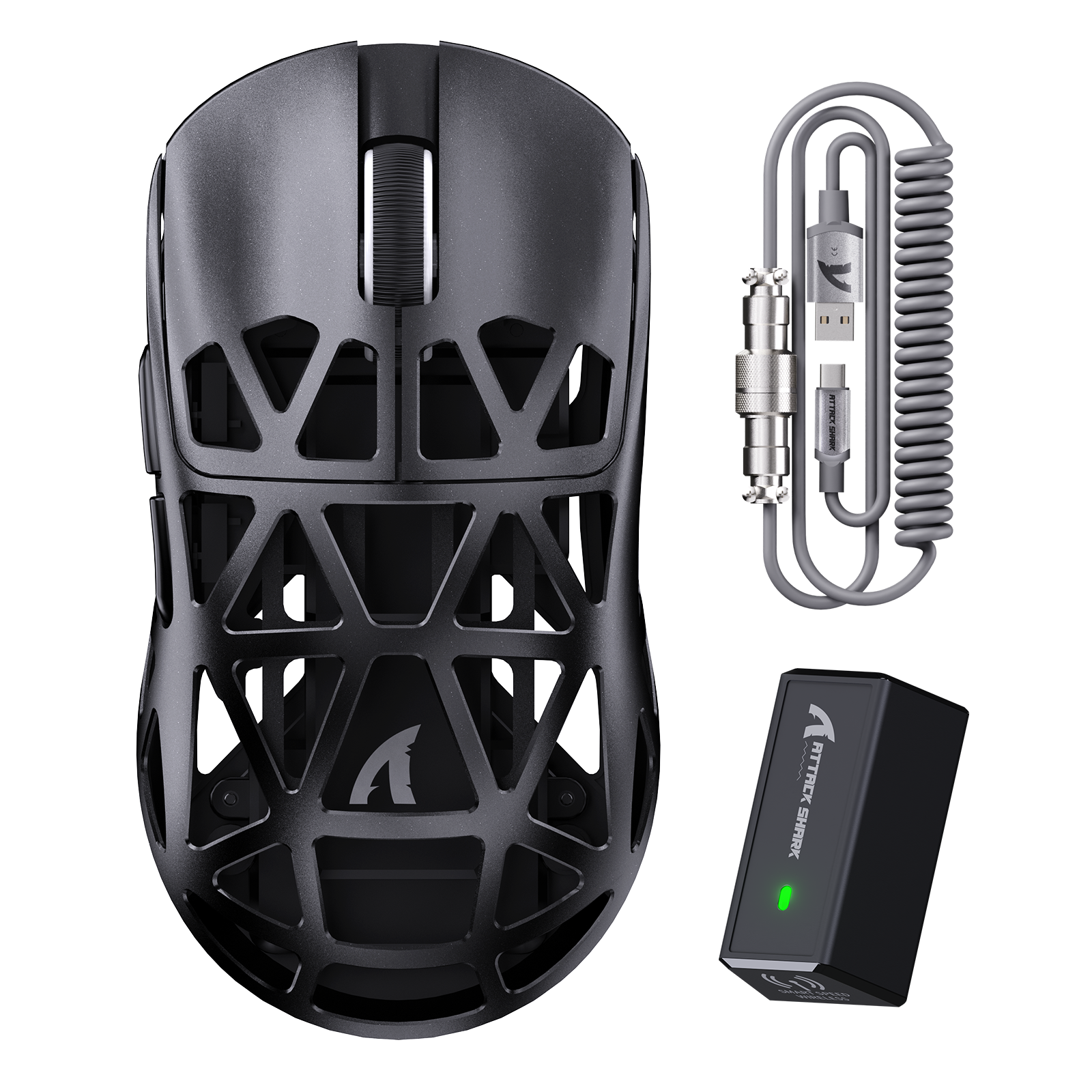 ATTACK SHARK R2 Ratón para Juegos de Aleación de Magnesio PAW3950 8K con Cable Enrollado para Ratón (No Incluye la Base de Carga)