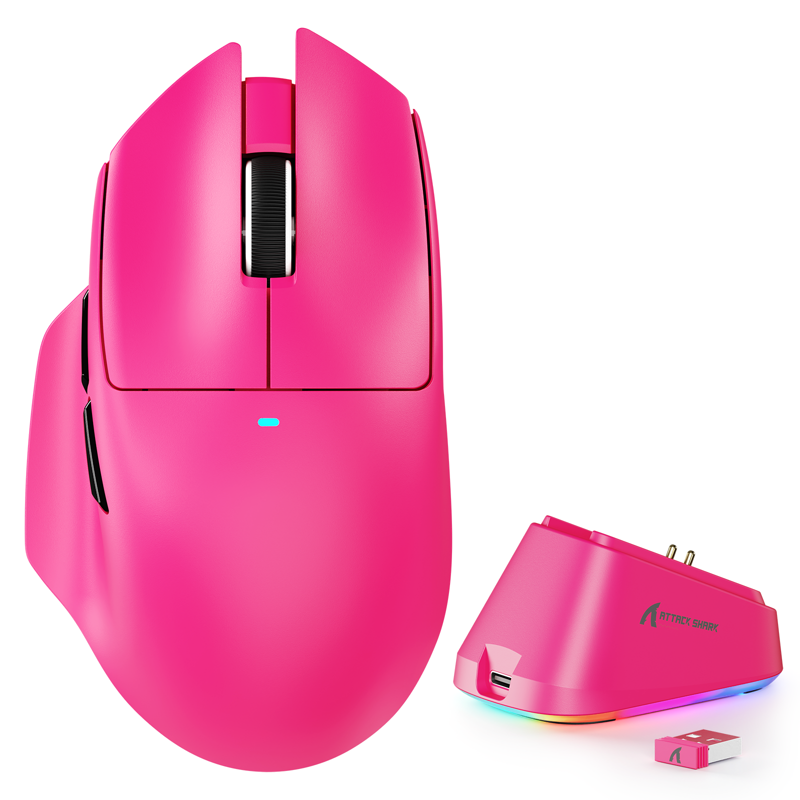 ATTACK SHARK V6 ultra-light tri-mode gaming mouse with ergonomic black shell and textured scroll wheel