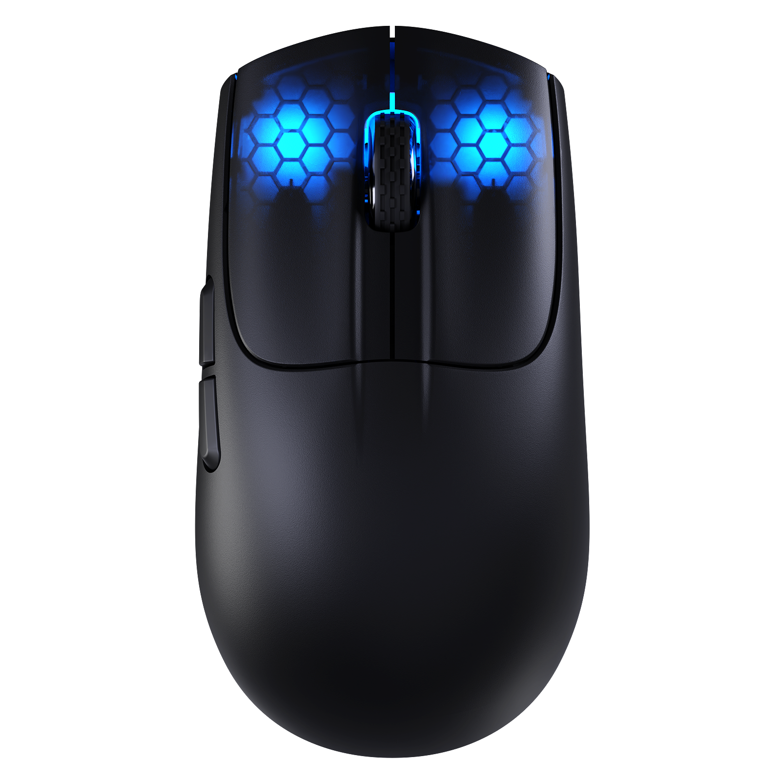 ATTACK SHARK X5 wireless gaming mouse in white, showing translucent honeycomb shell and RGB-lit buttons