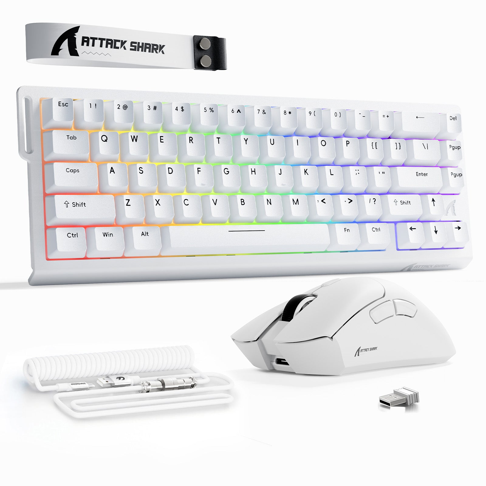 Paquete ATTACK SHARK X68HE Rapid Trigger Keyboard + ratón inalámbrico para juegos R1 + cable en espiral C01