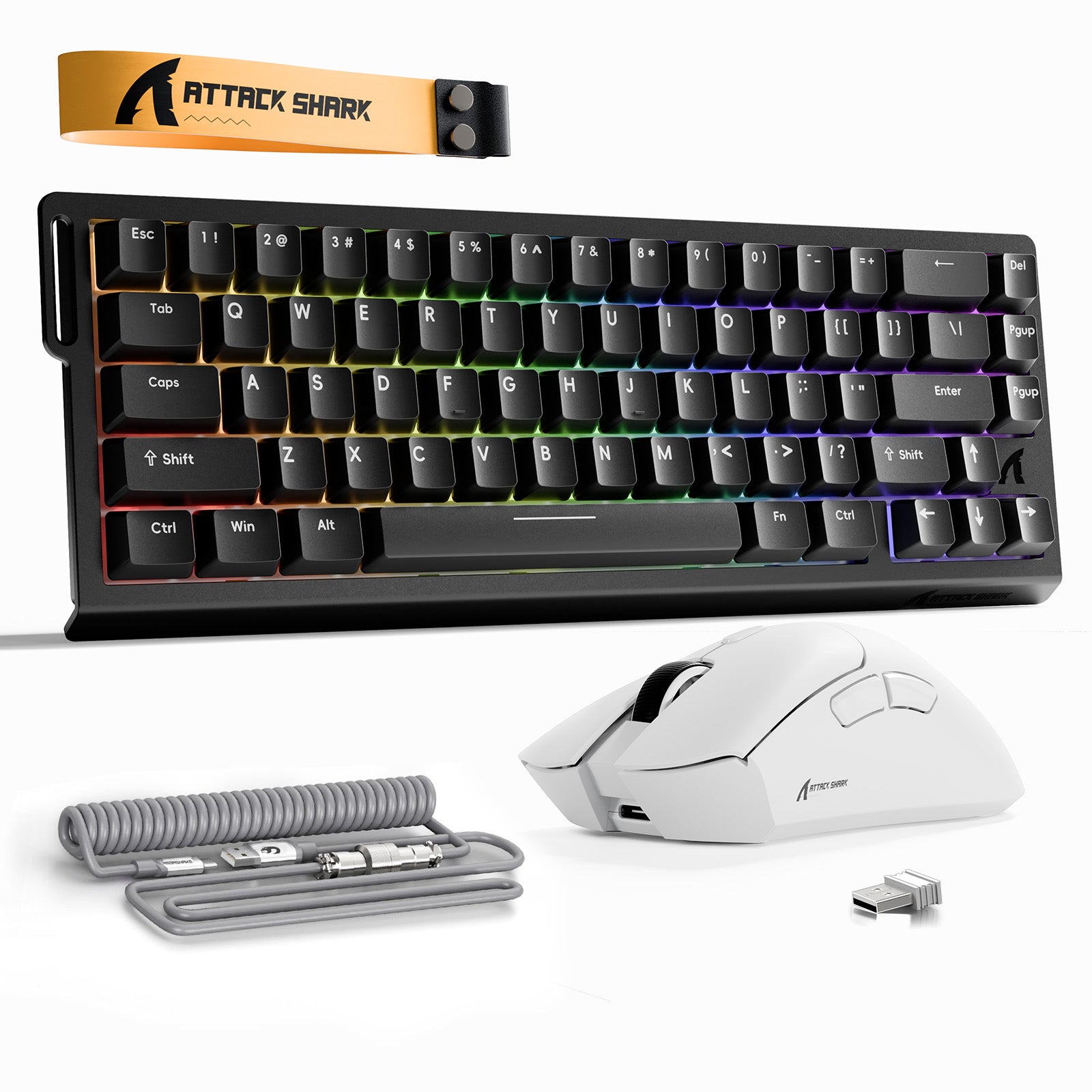 Paquete ATTACK SHARK X68HE Rapid Trigger Keyboard + ratón inalámbrico para juegos R1 + cable en espiral C01