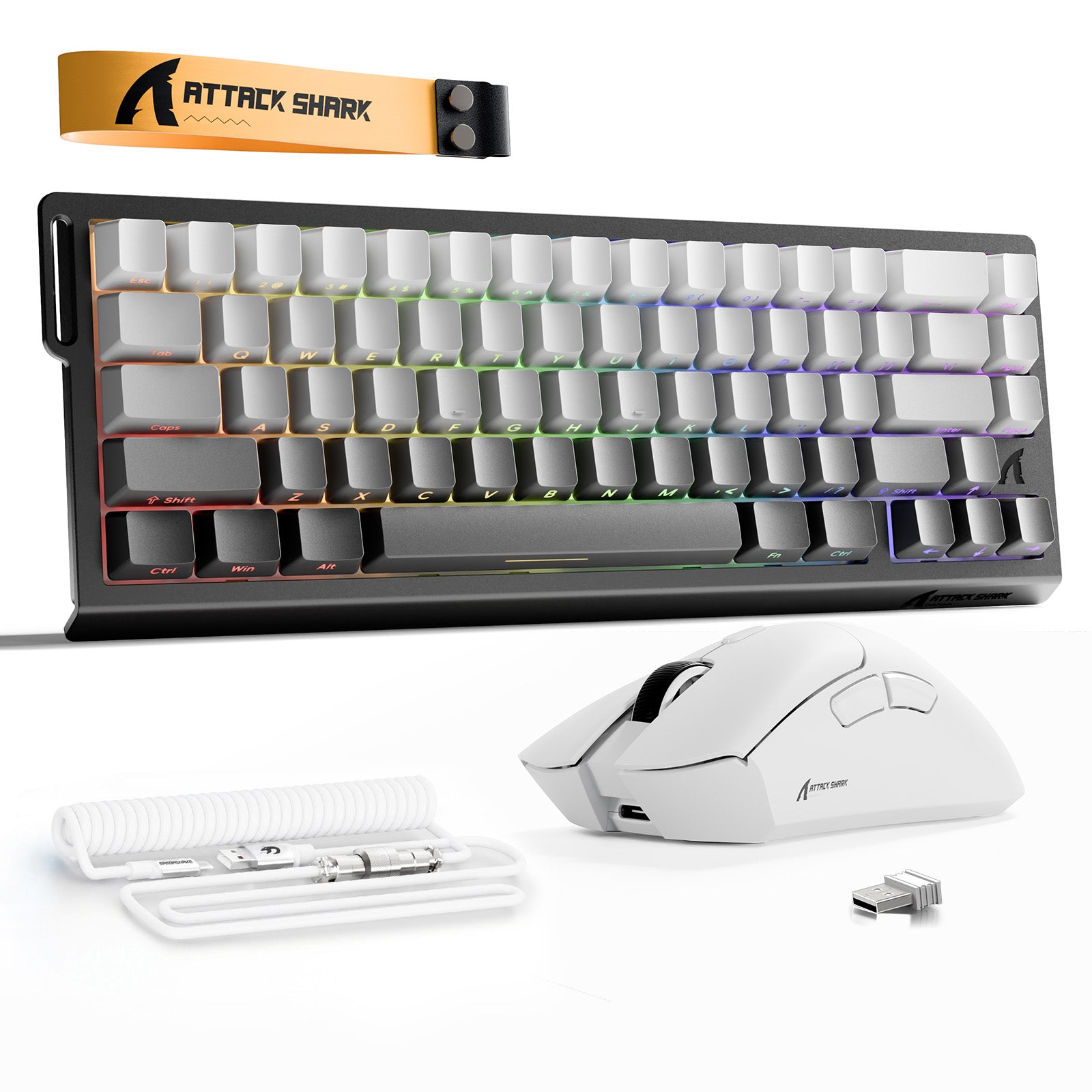 Paquete ATTACK SHARK X68HE Rapid Trigger Keyboard + ratón inalámbrico para juegos R1 + cable en espiral C01