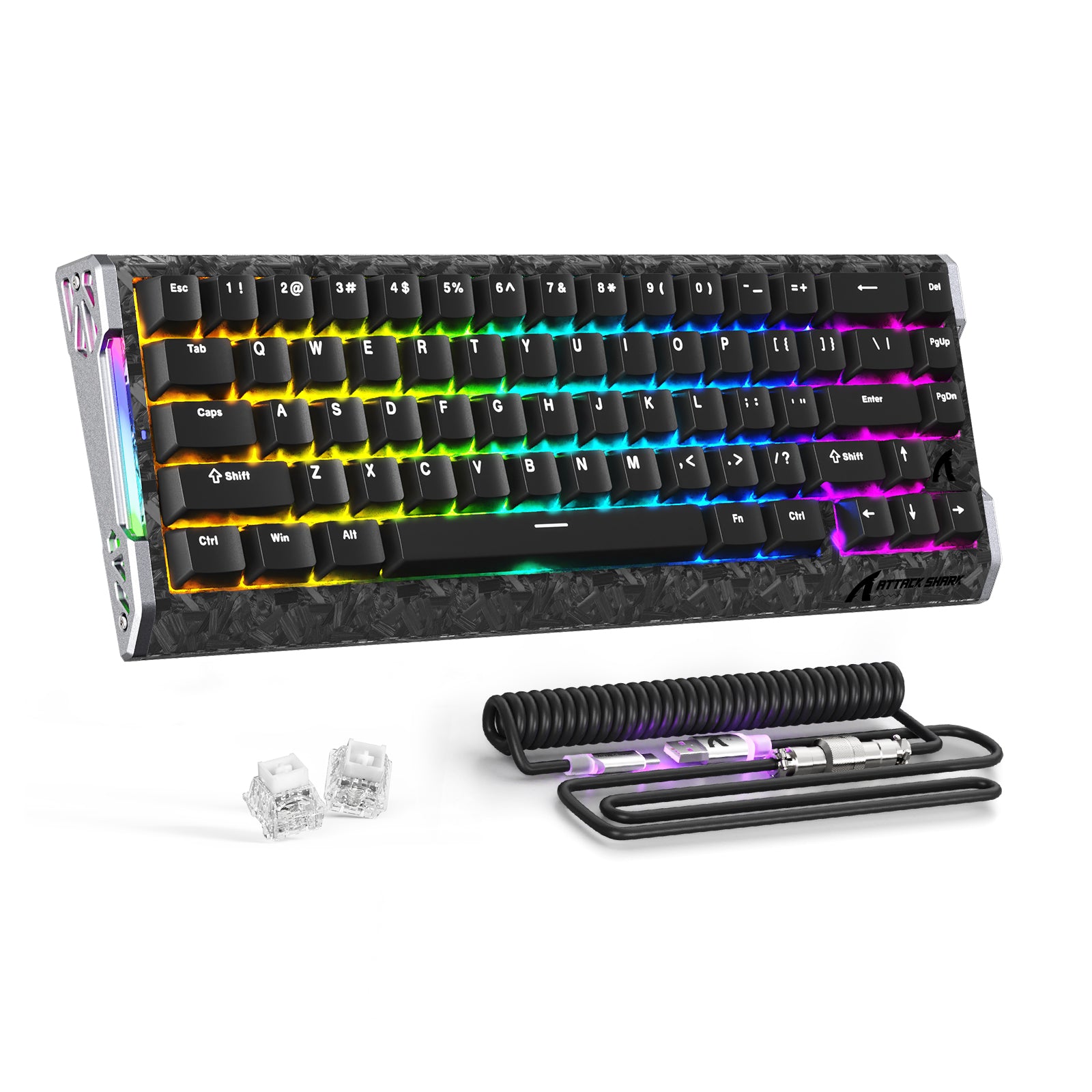 Teclado ATTACK SHARK R68 HE Rapid Trigger con cable en espiral RGB C01 Ultra de fibra de carbono con cableado