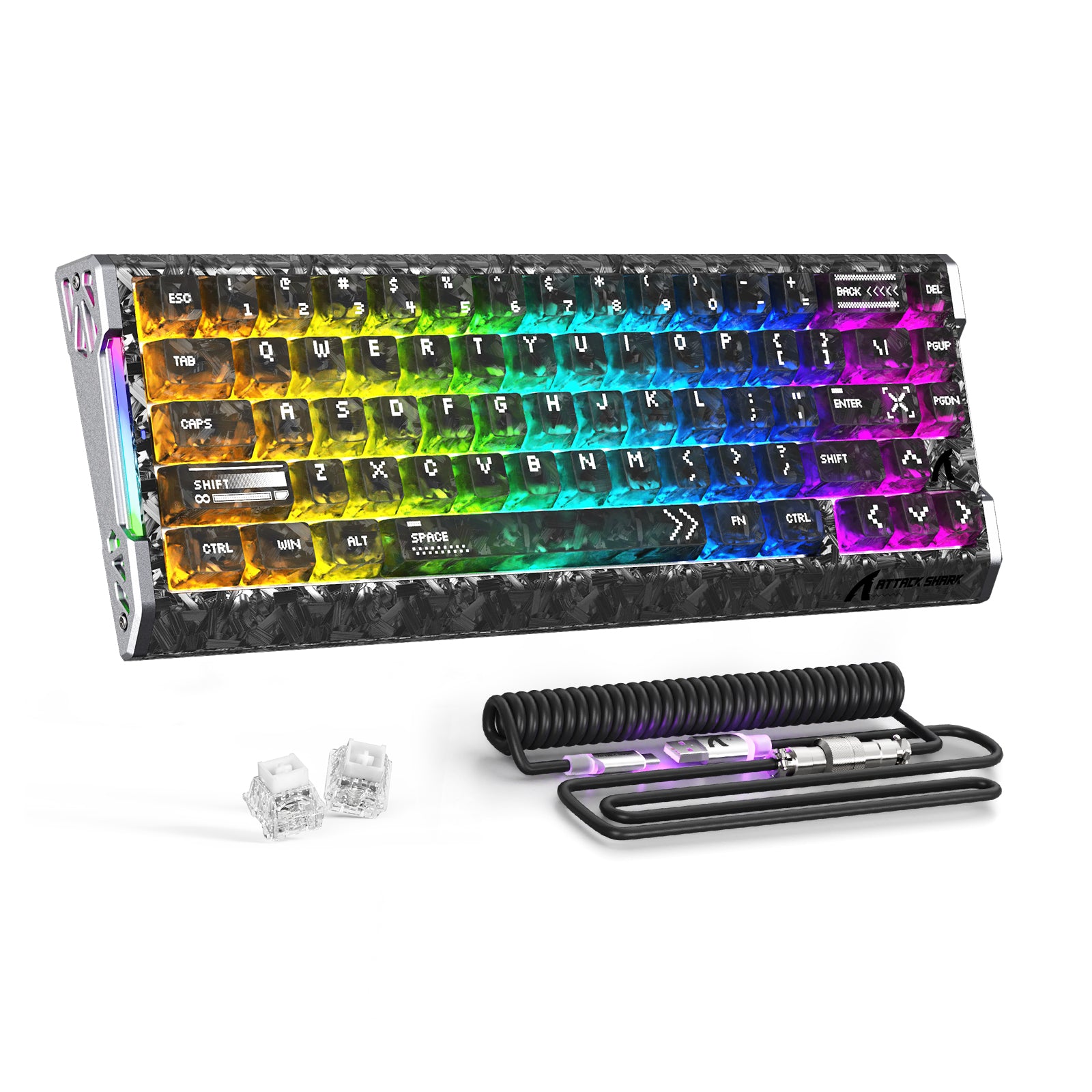 Teclado ATTACK SHARK R68 HE Rapid Trigger con cable en espiral RGB C01 Ultra de fibra de carbono con cableado