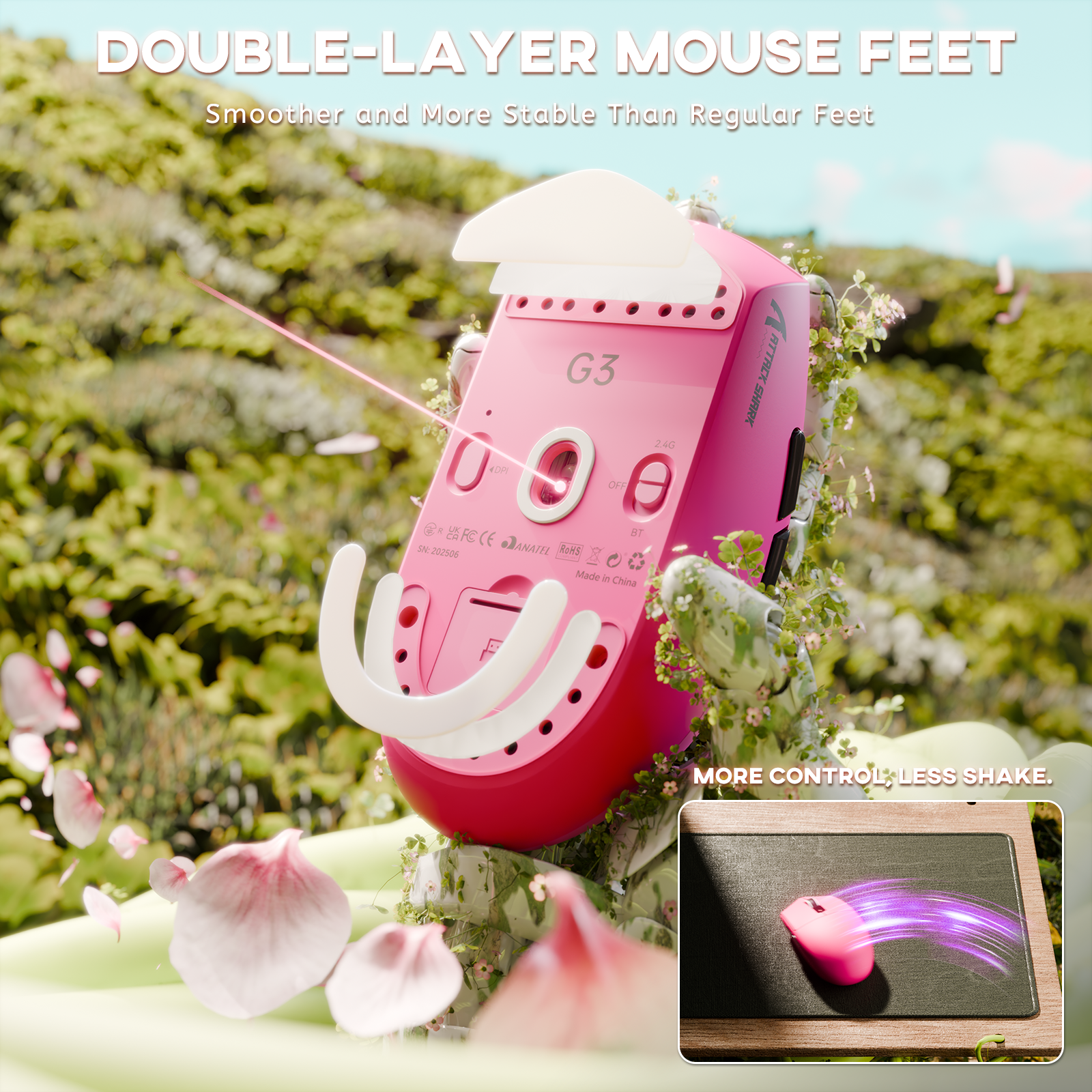 ATTACK SHARK G3 Ratón inalámbrico para juegos trimodo 25000 DPI Ultraligero