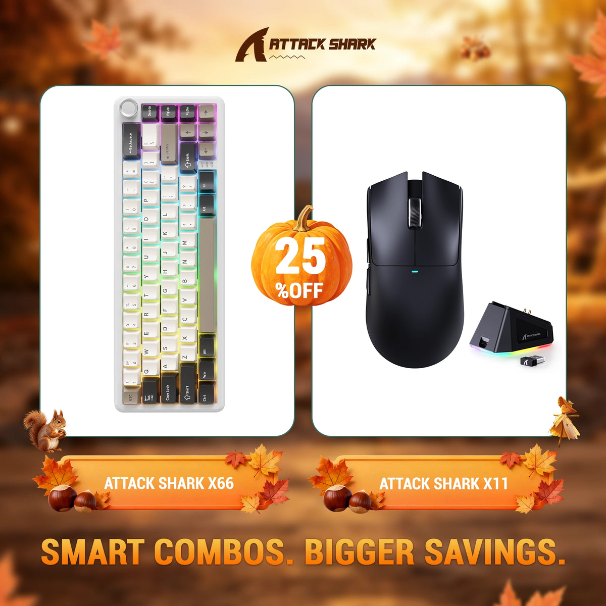Paquete ATTACK SHARK X66 teclado mecánico inalámbrico + ratón para juegos inalámbrico X11