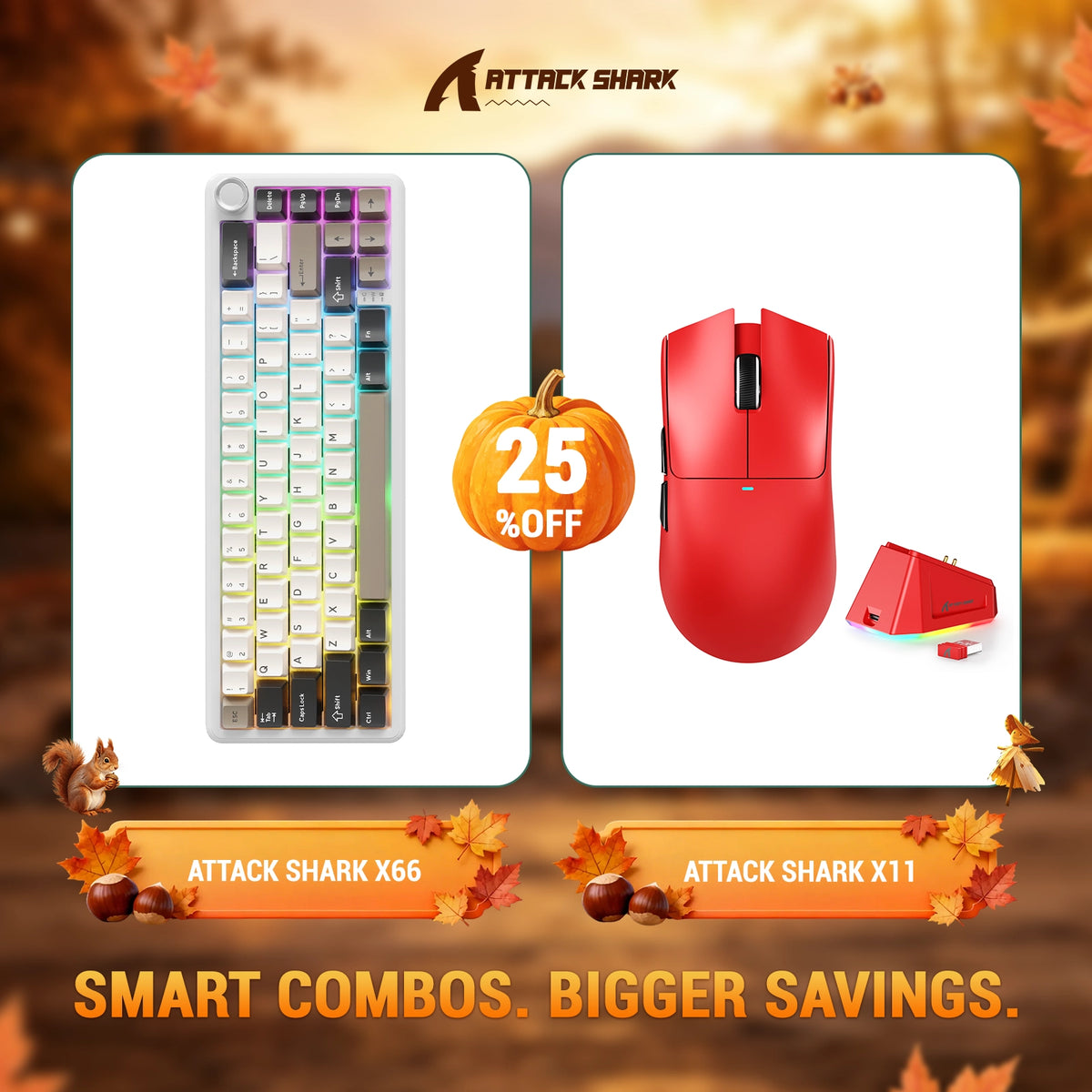 Paquete ATTACK SHARK X66 teclado mecánico inalámbrico + ratón para juegos inalámbrico X11