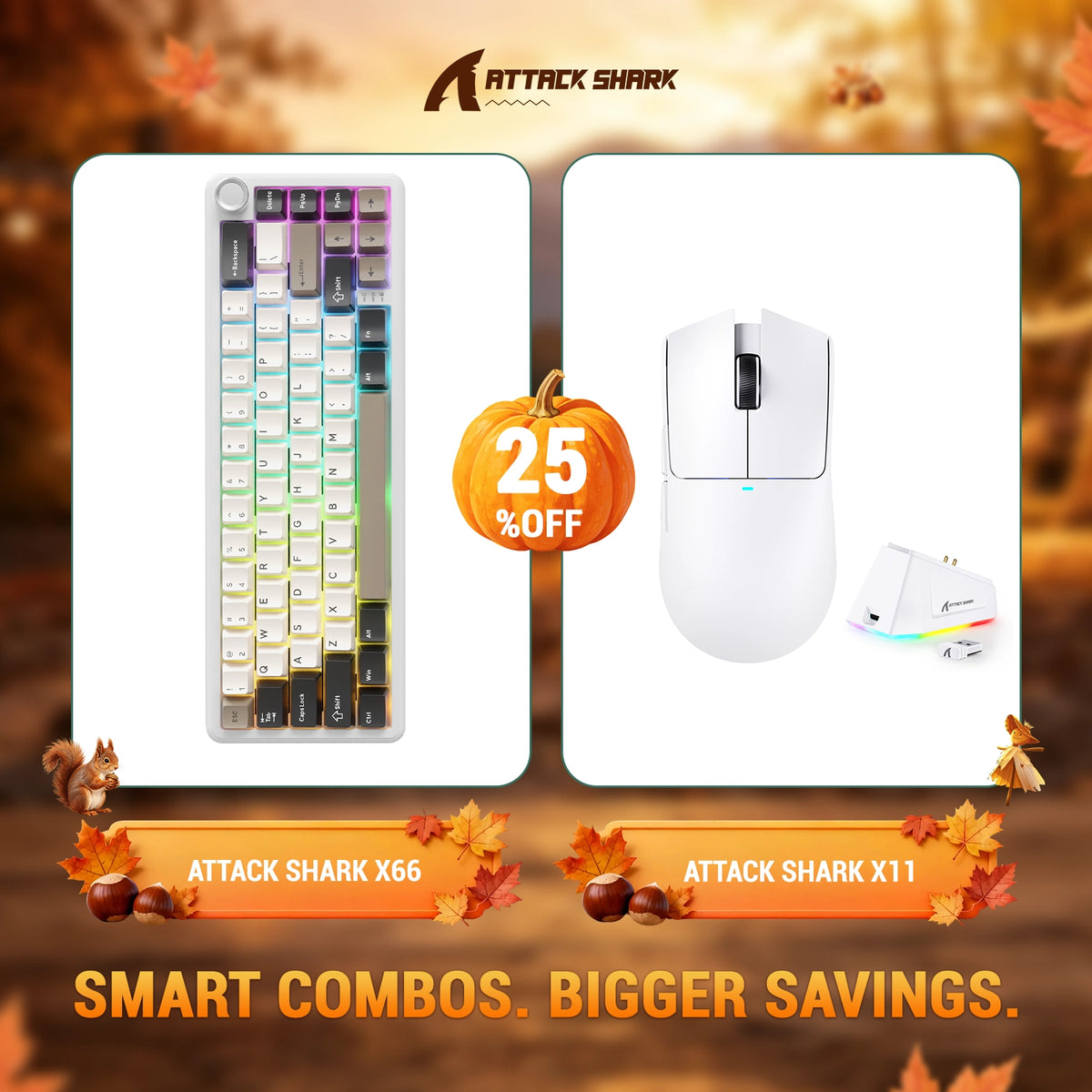 Paquete ATTACK SHARK X66 teclado mecánico inalámbrico + ratón para juegos inalámbrico X11