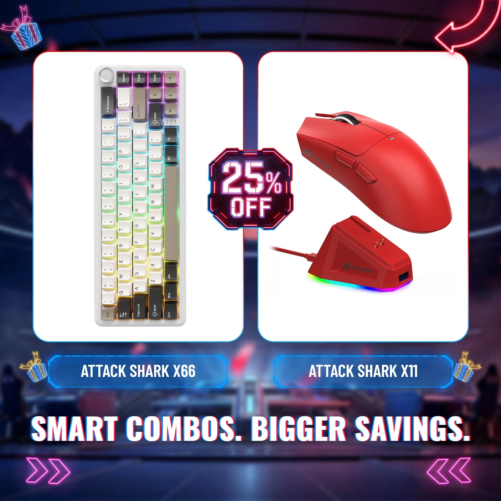 Paquete de teclado mecánico inalámbrico ATTACK SHARK X66 + ratón inalámbrico para juegos X11