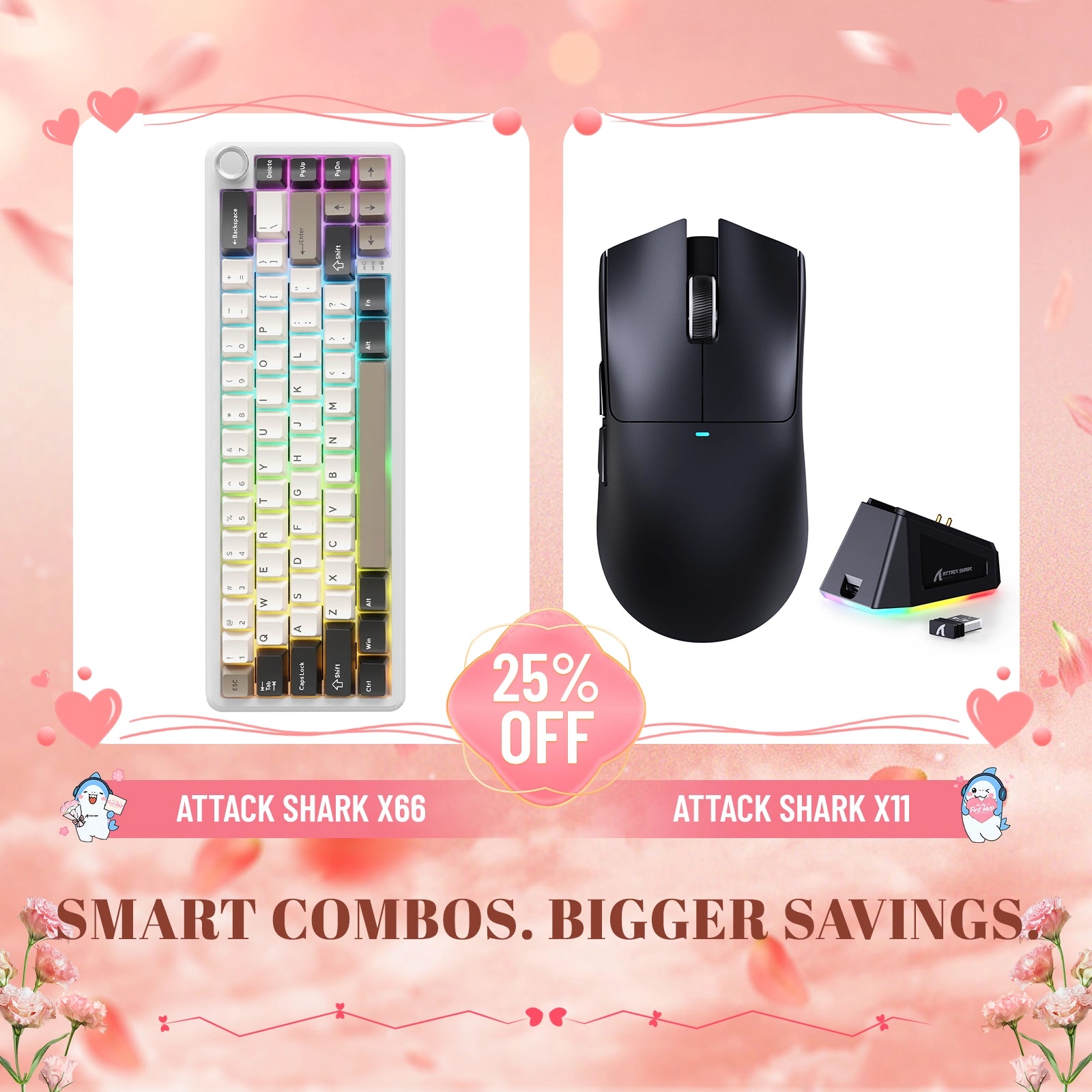 Paquete ATTACK SHARK X66 teclado mecánico inalámbrico + ratón para juegos inalámbrico X11