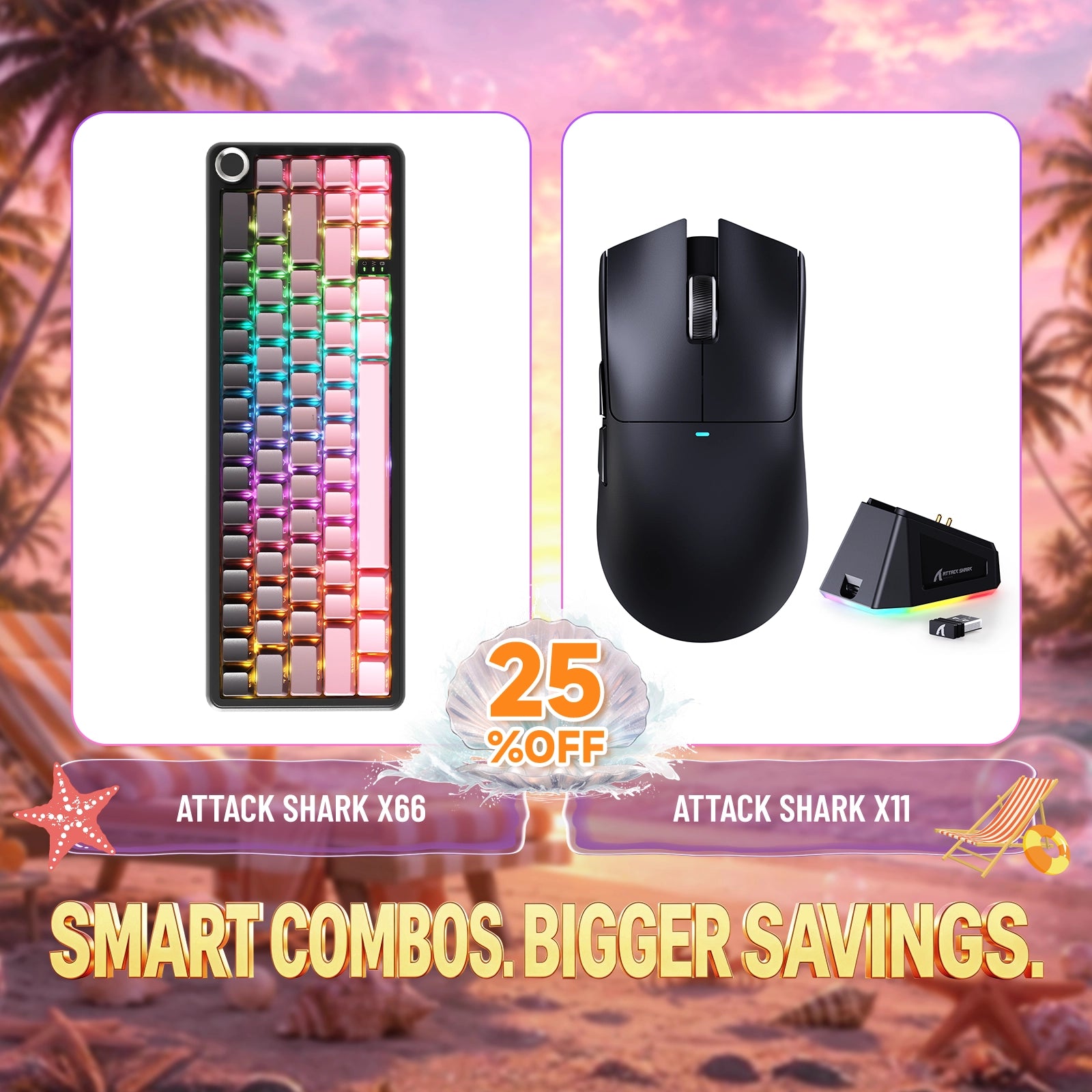 Paquete ATTACK SHARK X66 teclado mecánico inalámbrico + ratón para juegos inalámbrico X11