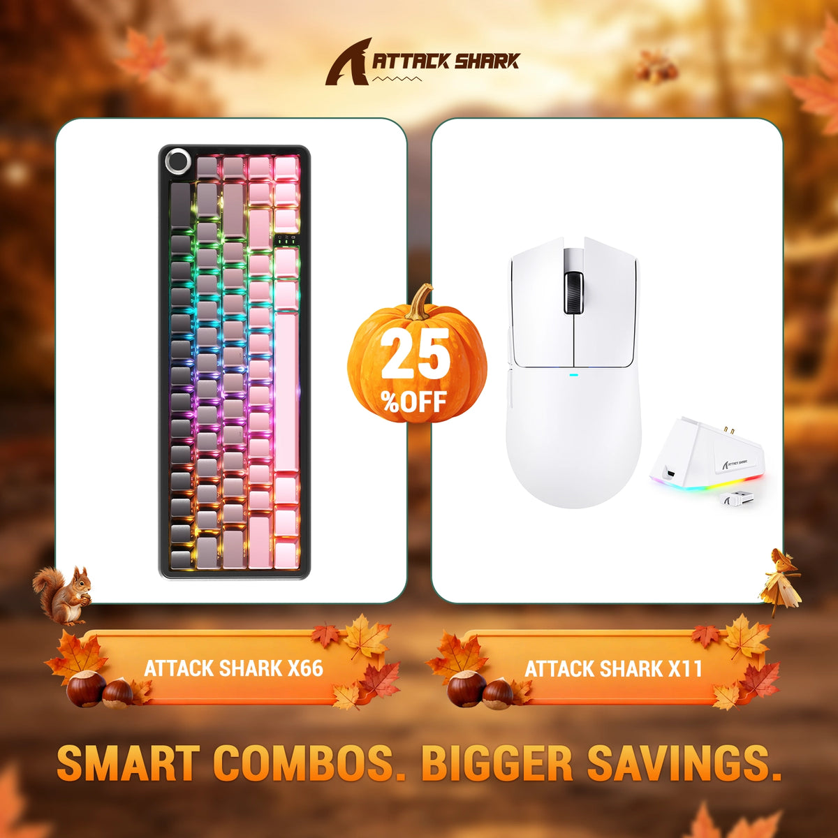 Paquete ATTACK SHARK X66 teclado mecánico inalámbrico + ratón para juegos inalámbrico X11