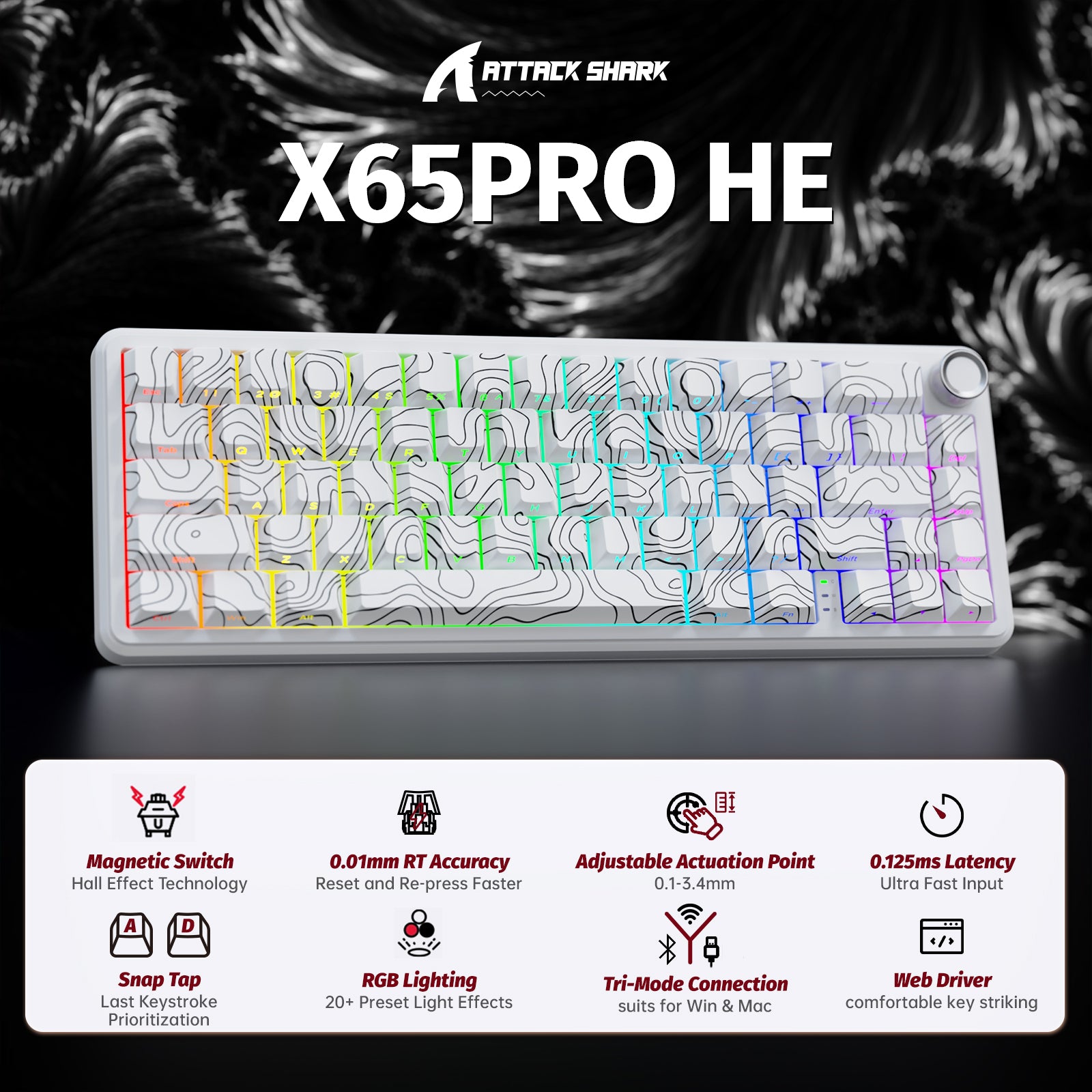 ATTACK SHARK X65PRO HE Teclado Inalámbrico de Disparo Rápido con Interruptor Magnético