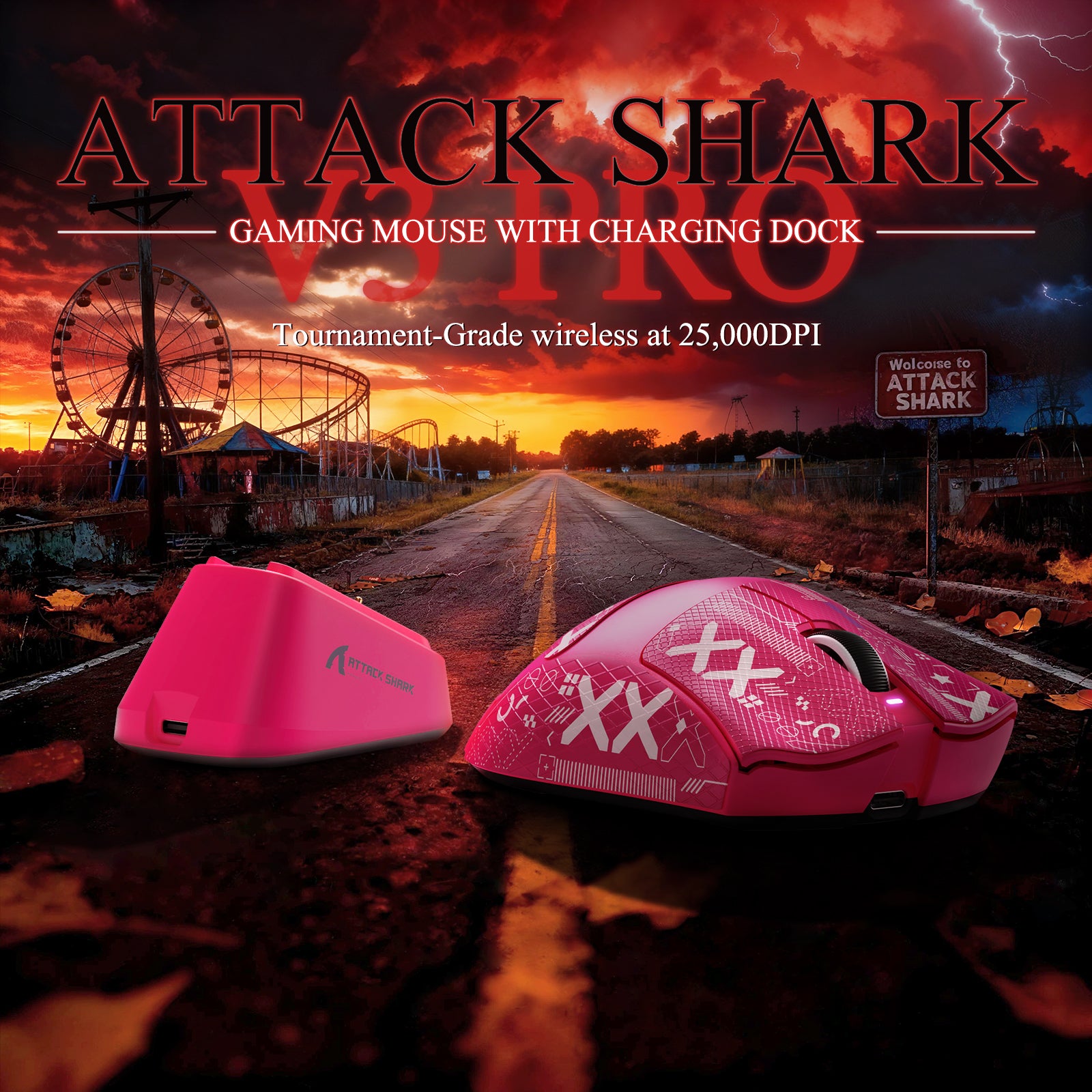 Ratón gaming tri-modo ultra ligero ATTACK SHARK V3PRO con base de carga