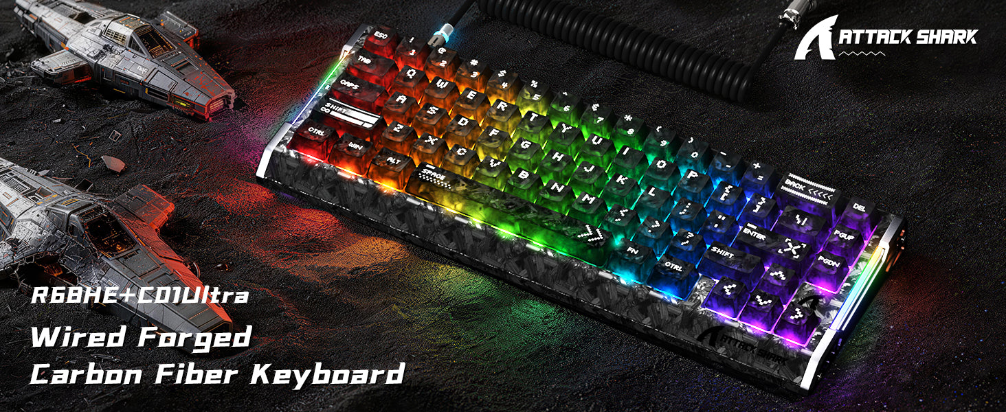 Teclado ATTACK SHARK R68 HE Rapid Trigger con cable en espiral RGB C01 Ultra de fibra de carbono con cableado