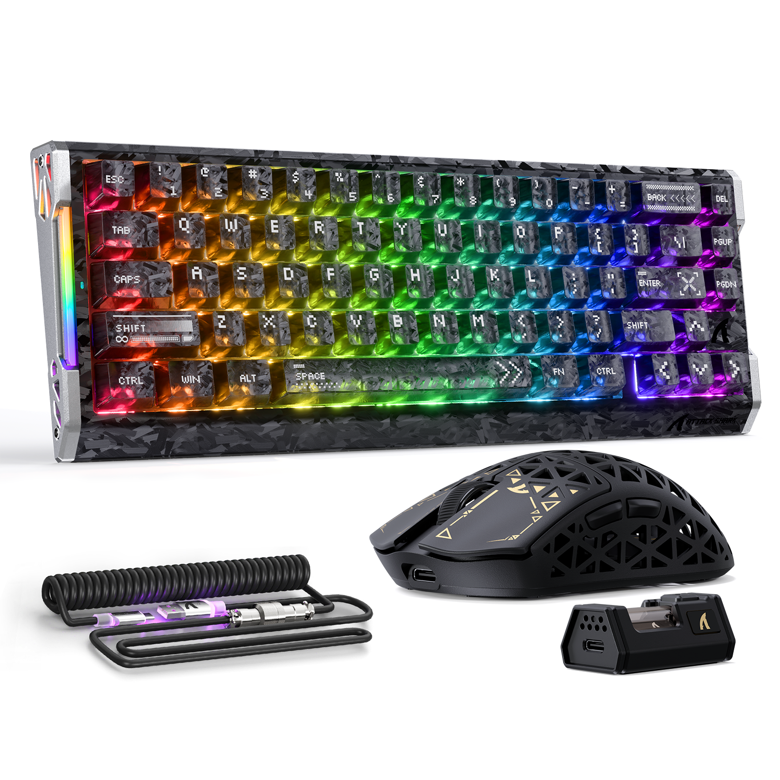 Paquete de juegos ATTACK SHARK R68 HE y R5 ULTRA de fibra de carbono con cable en espiral C01 ULTRA