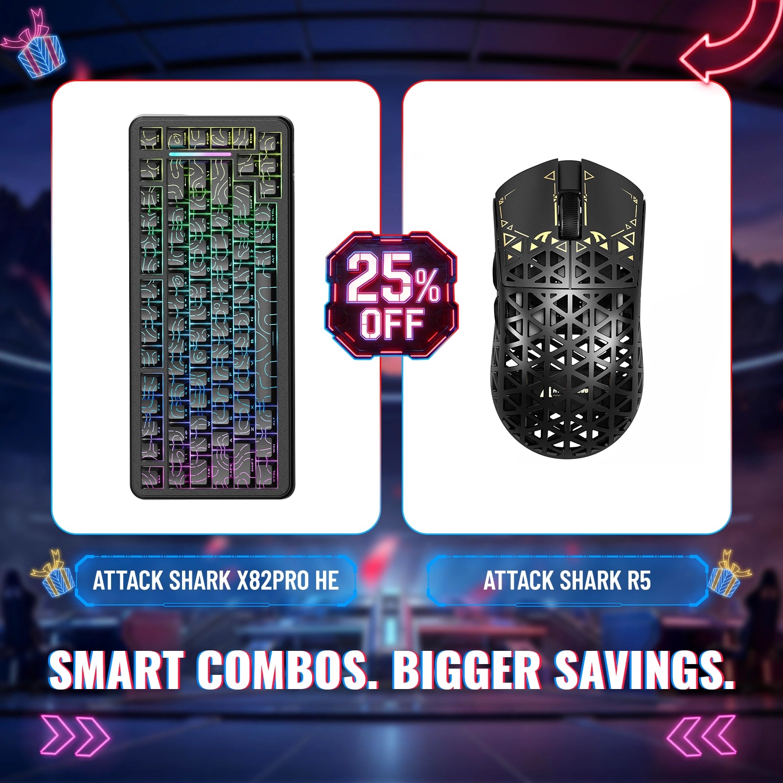 Paquete de teclado de disparo rápido ATTACK SHARK X82PRO HE + ratón inalámbrico para juegos de fibra de carbono R5