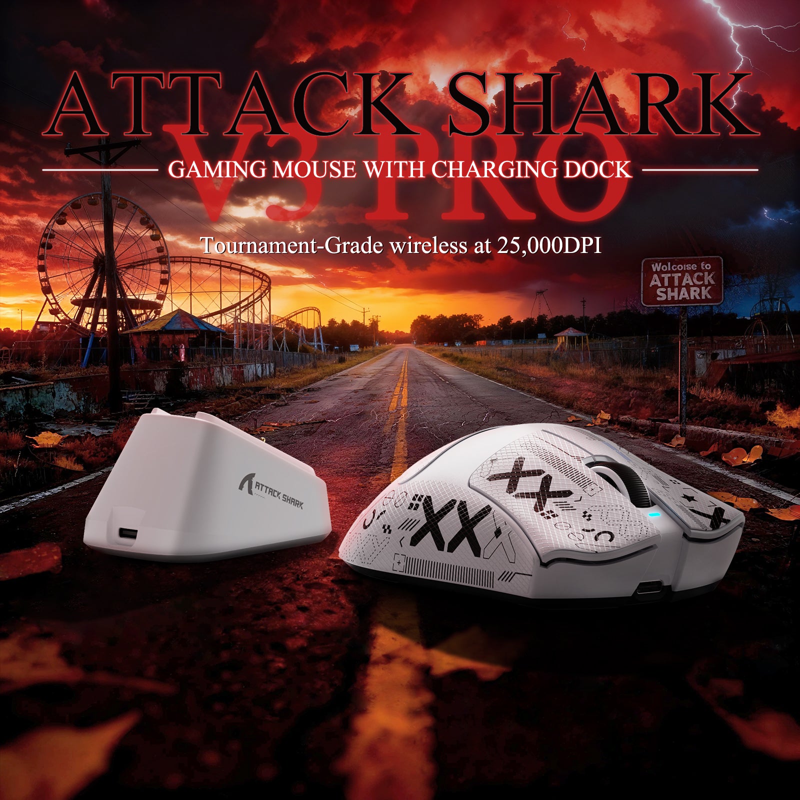 Ratón gaming tri-modo ultra ligero ATTACK SHARK V3PRO con base de carga