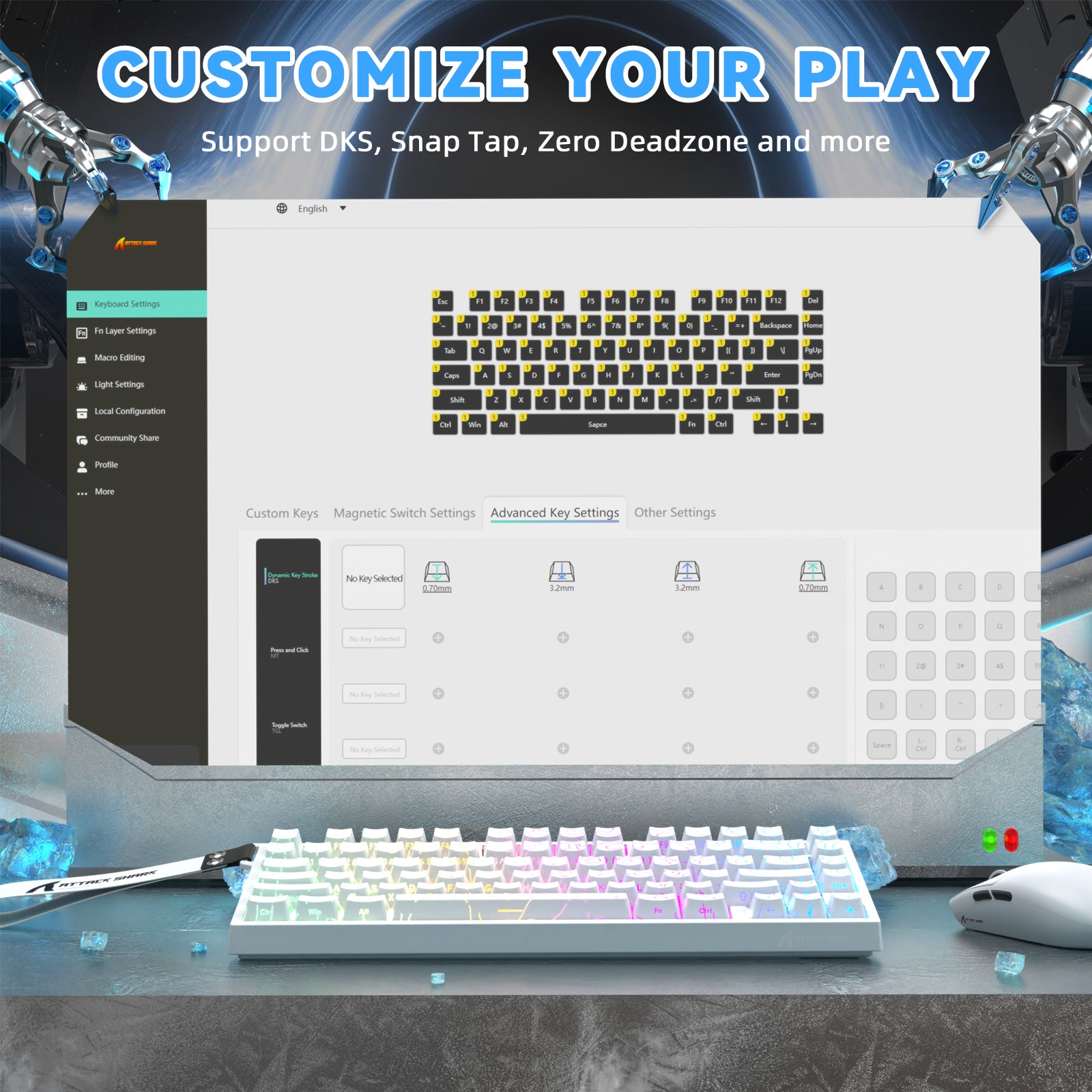 Teclado ATTACK SHARK R82 HE Rapid Trigger con interruptor magnético y RT de 0.005MM
