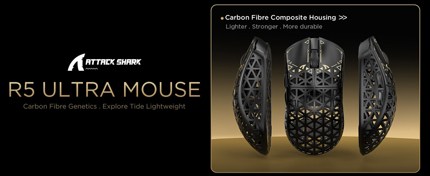 Ratón para juegos inalámbrico ATTACK SHARK R5 ULTRA de fibra de carbono 8K PAW3950MAX