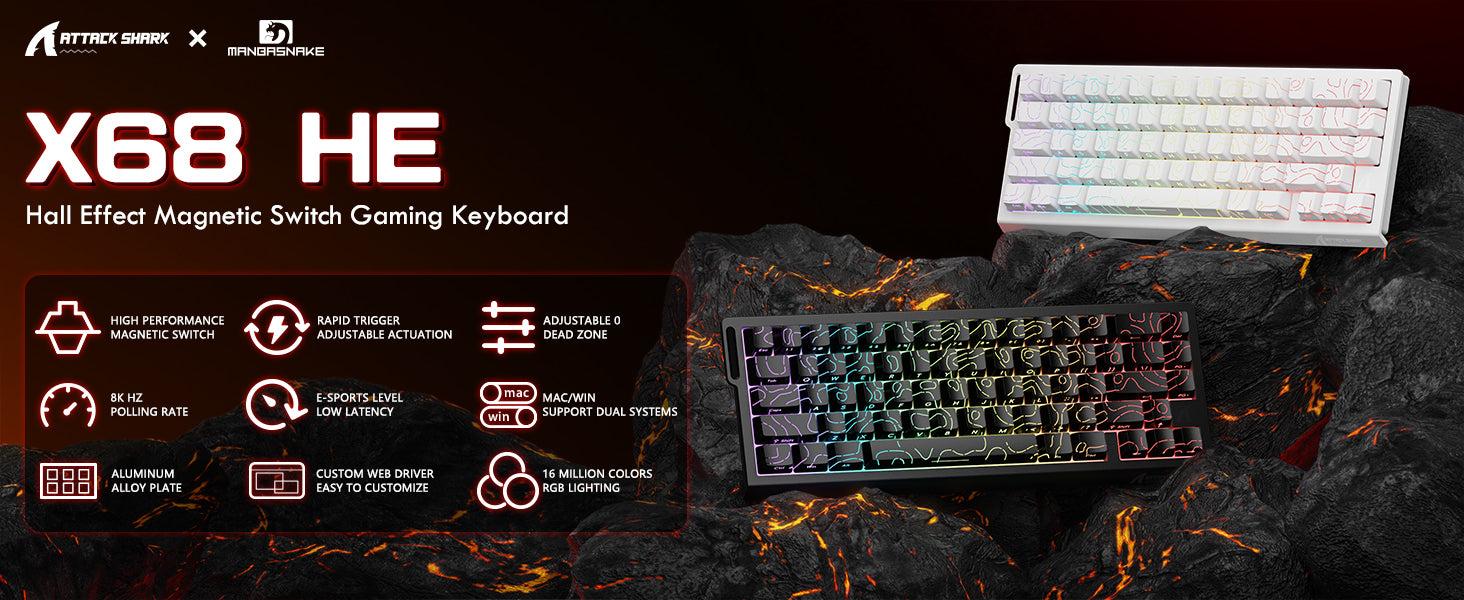 ATTACK SHARK X68 HE Teclado de Disparo Rápido con Interruptor Magnético con Cable Enrollado C01PRO