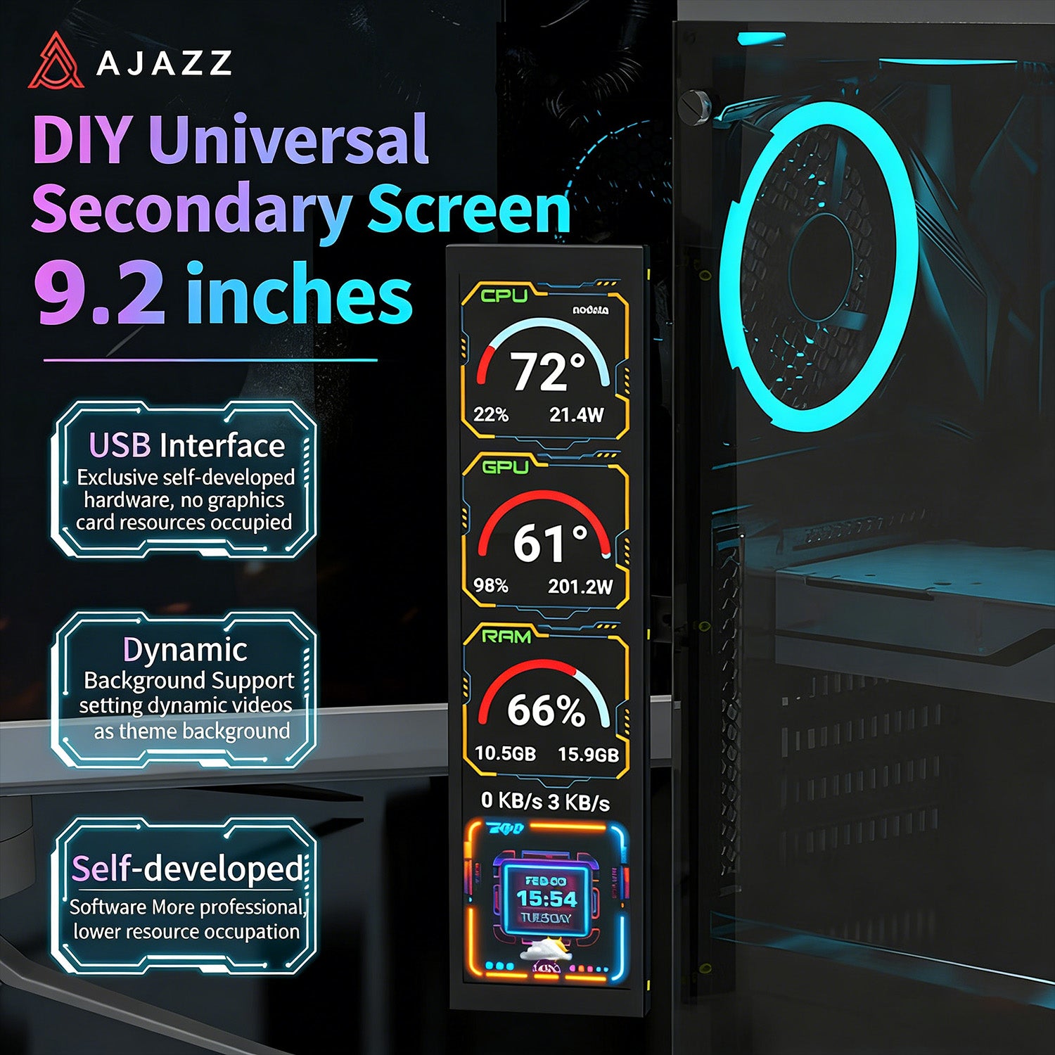 Monitor LCD IPS ATTACK SHARK x AJAZZ de 9,2 pulgadas