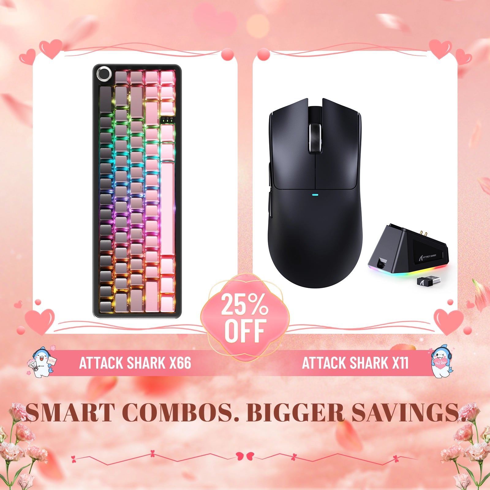 Paquete ATTACK SHARK X66 teclado mecánico inalámbrico + ratón para juegos inalámbrico X11