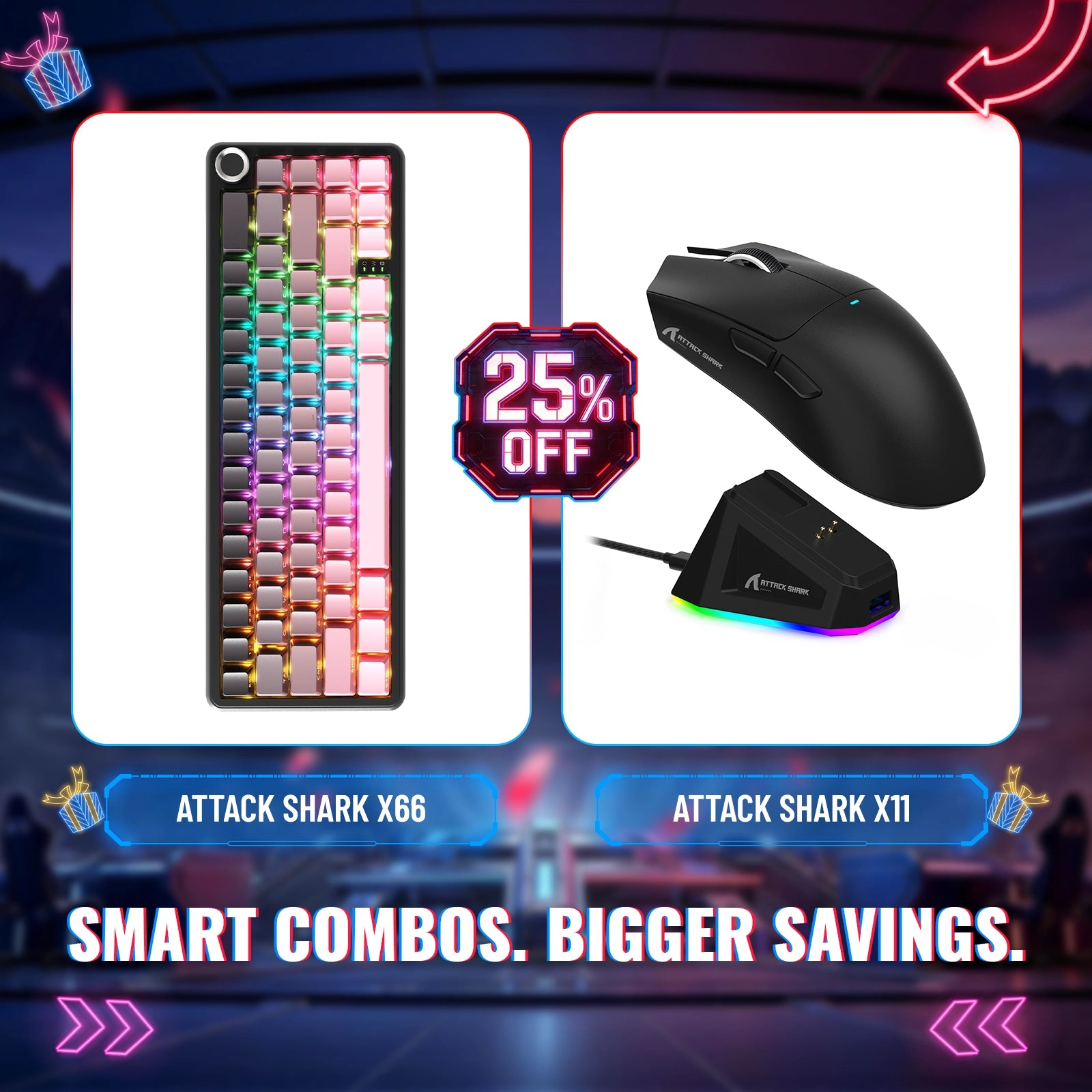 Paquete de teclado mecánico inalámbrico ATTACK SHARK X66 + ratón inalámbrico para juegos X11