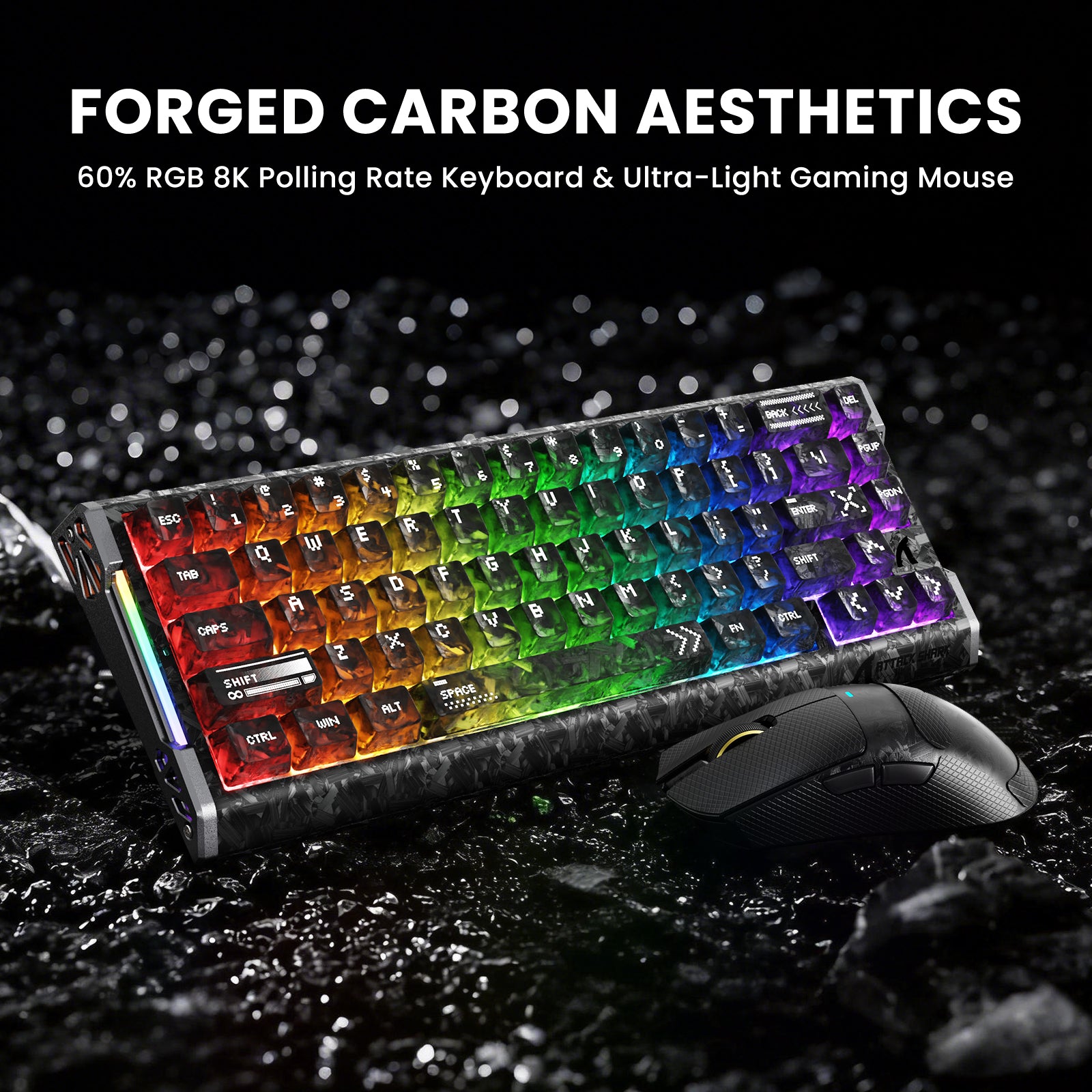 Paquete gaming ATTACK SHARK R68 HE & X11 ULTRA de fibra de carbono con cable en espiral C01 ULTRA