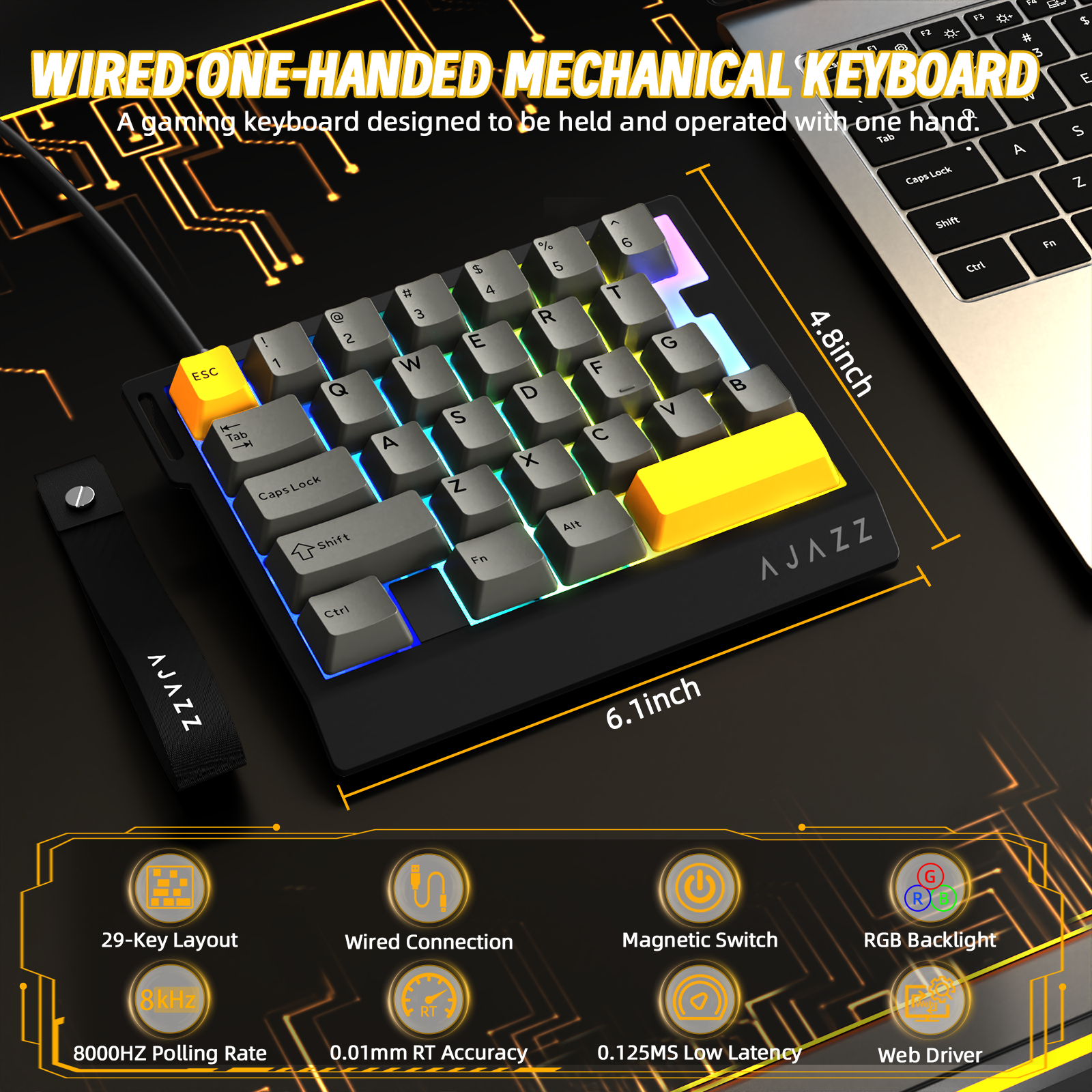 Teclado gaming con cable para una mano ATTACK SHARK X AJAZZ AK029