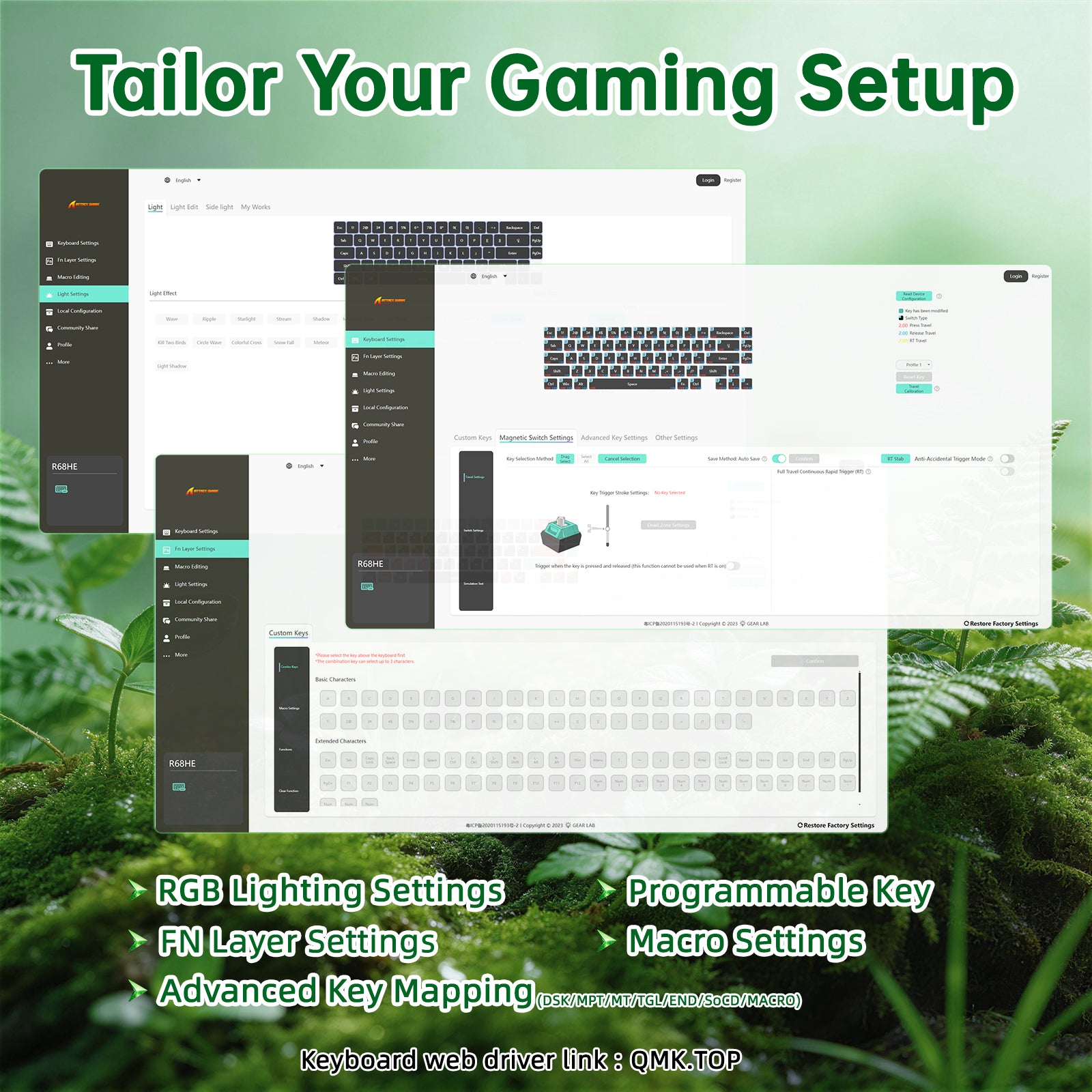 Teclado ATTACK SHARK R68 HE Rapid Trigger con cable en espiral RGB C01 Ultra de fibra de carbono con cableado