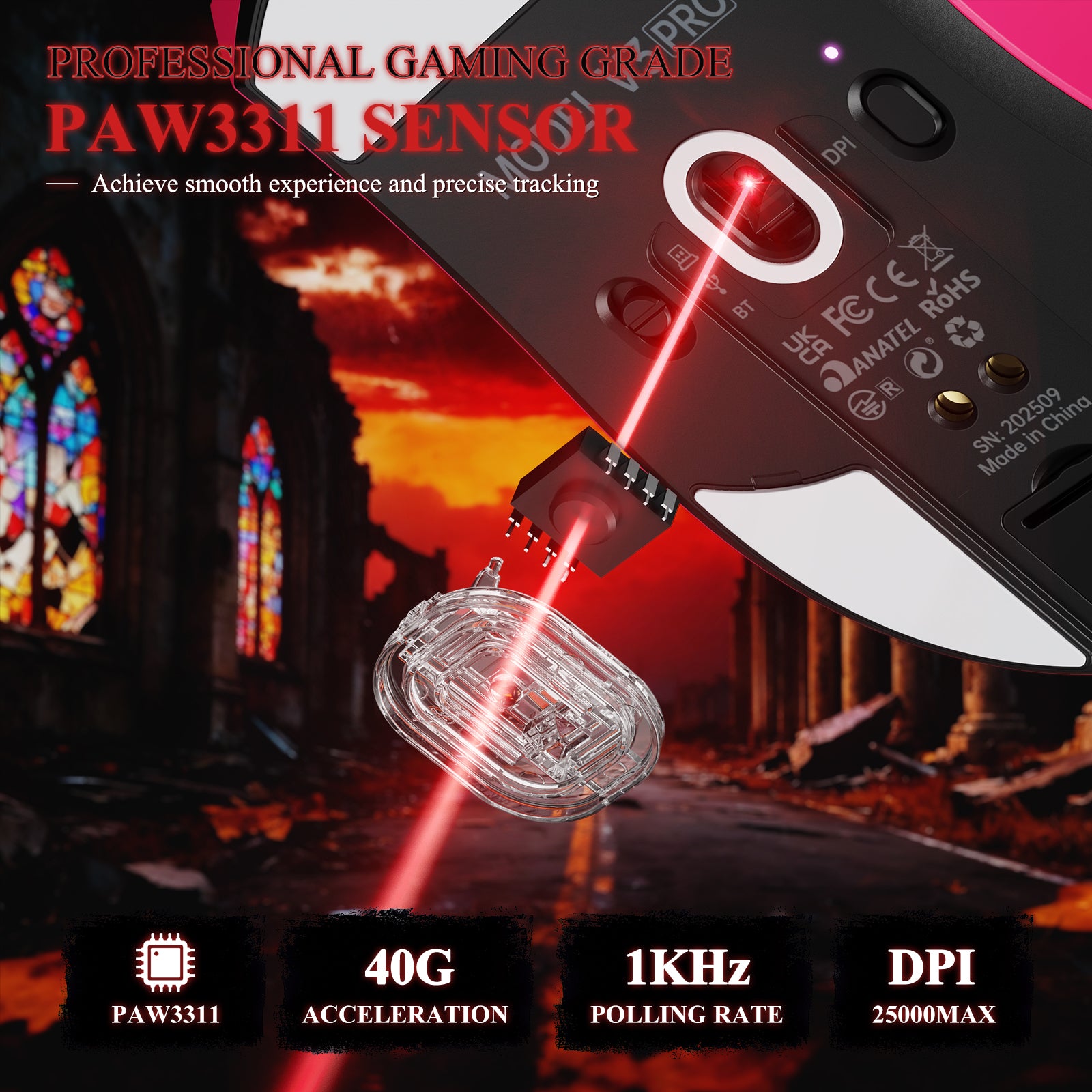 Ratón gaming tri-modo ultra ligero ATTACK SHARK V3PRO con base de carga