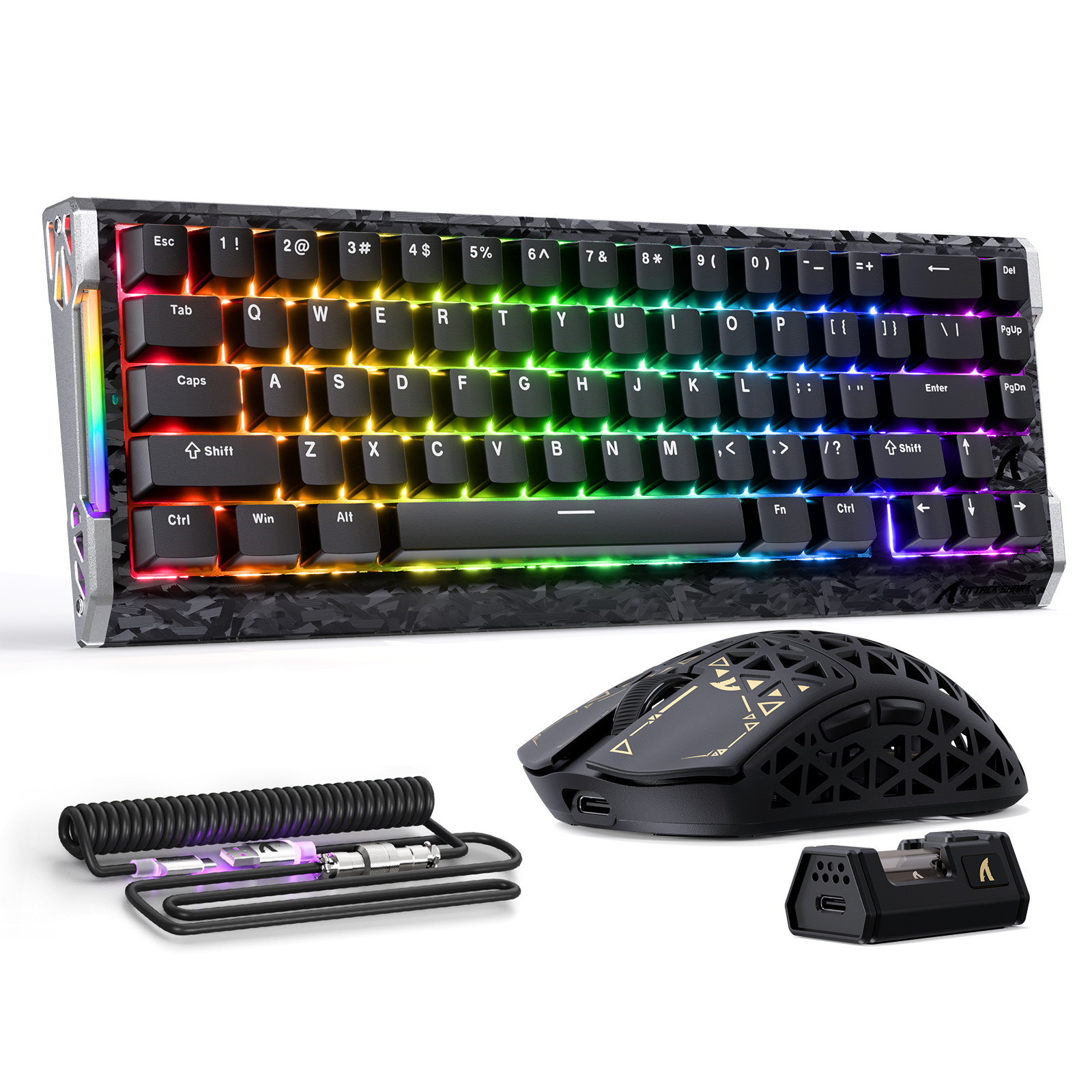 Paquete de juegos ATTACK SHARK R68 HE y R5 ULTRA de fibra de carbono con cable en espiral C01 ULTRA