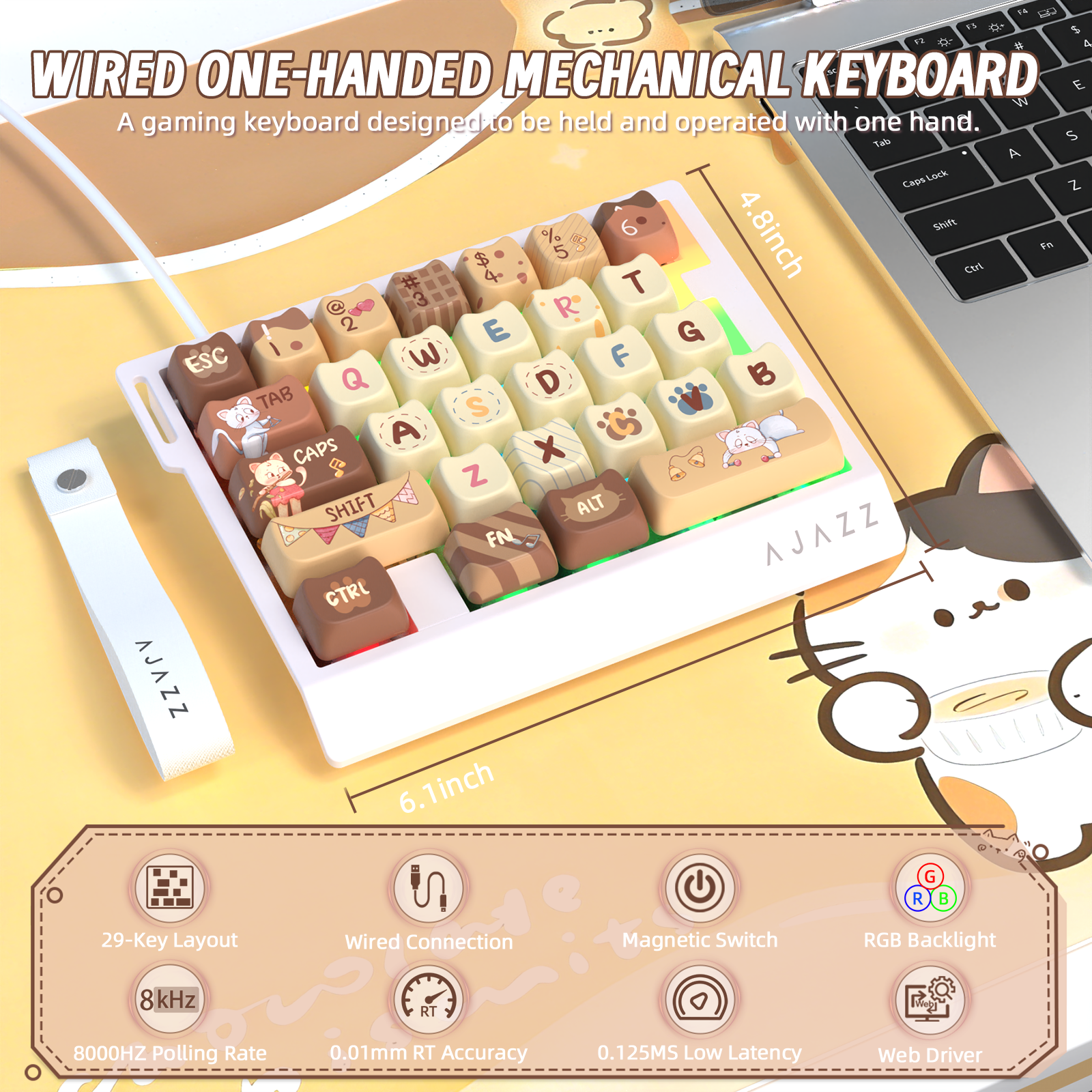 Teclado gaming con cable para una mano ATTACK SHARK X AJAZZ AK029