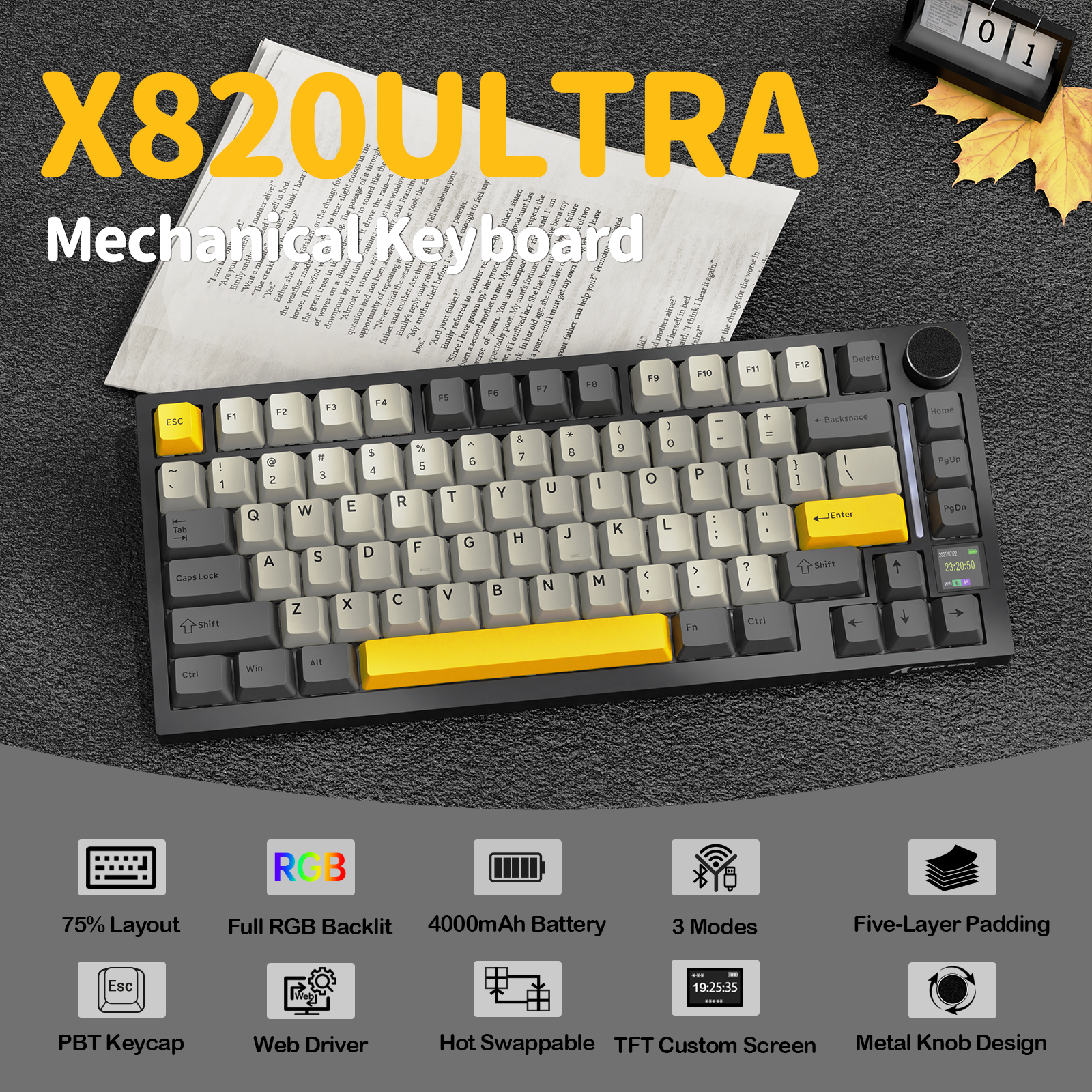 Teclado mecánico tri-modo ATTACK SHARK X820Ultra con junta
