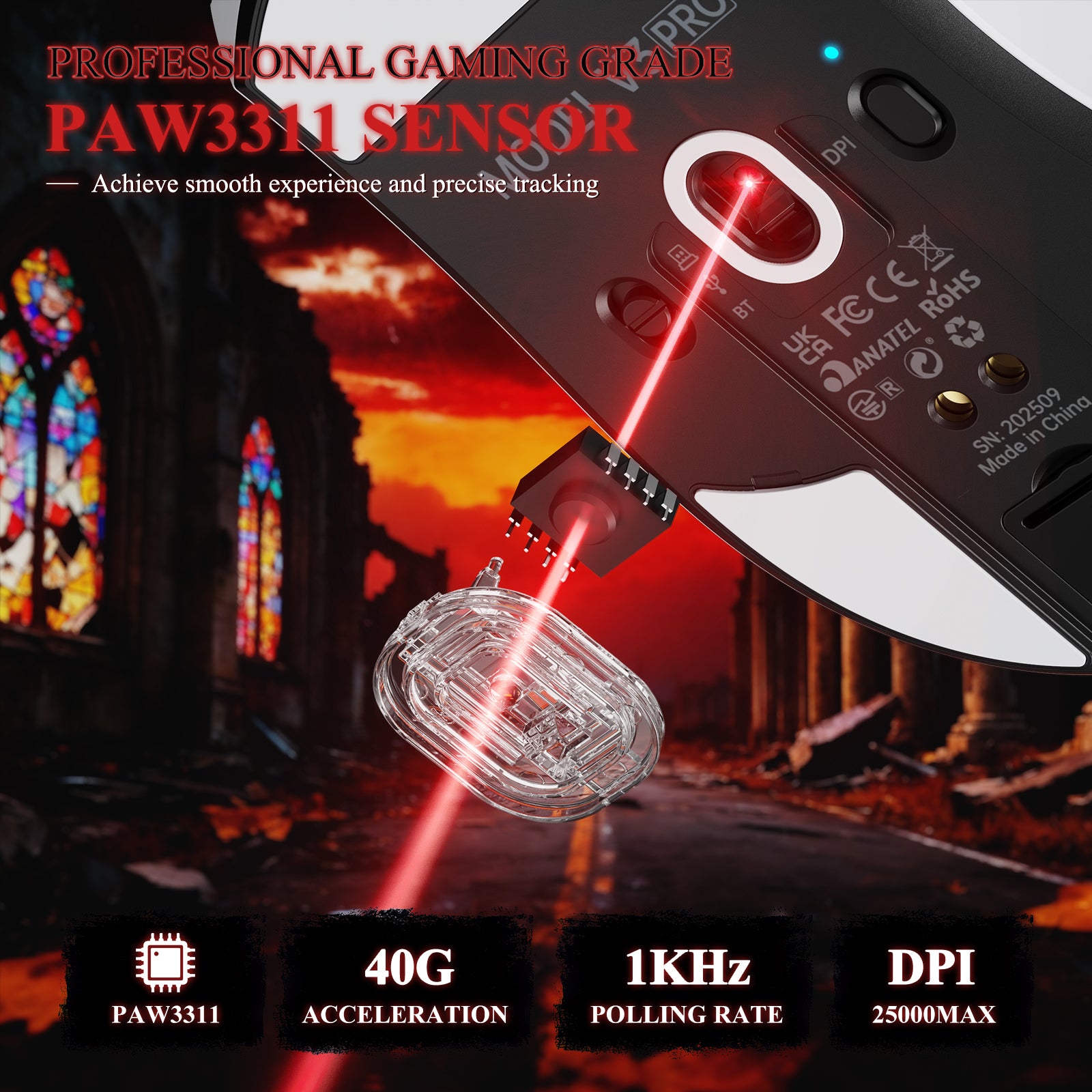 Ratón gaming tri-modo ultra ligero ATTACK SHARK V3PRO con base de carga