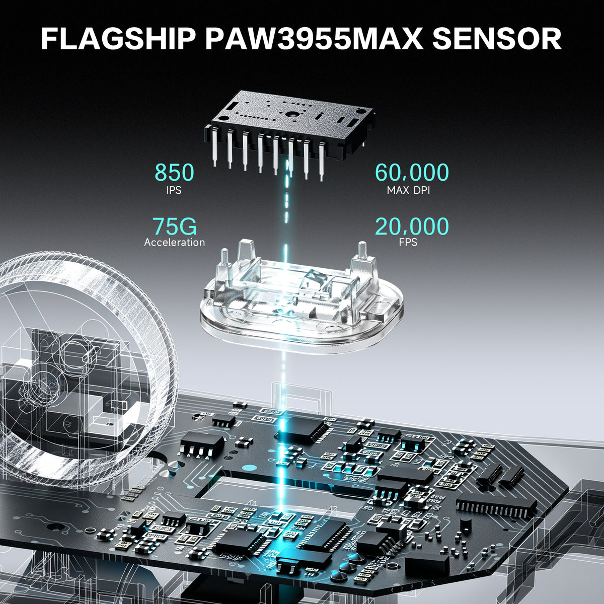 ATTACK SHARK V2 AIR PAW3955MAX Ratón inalámbrico ergonómico para gaming