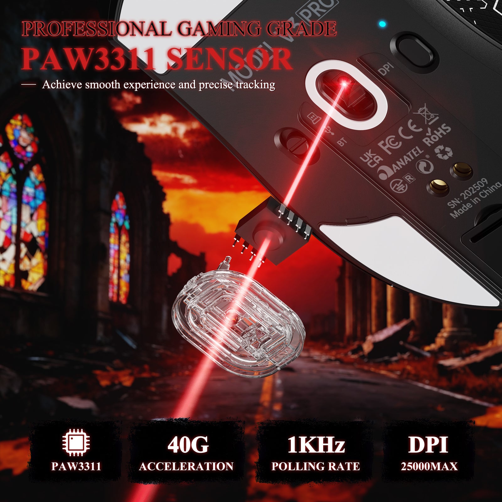 Ratón gaming tri-modo ultra ligero ATTACK SHARK V3PRO con base de carga